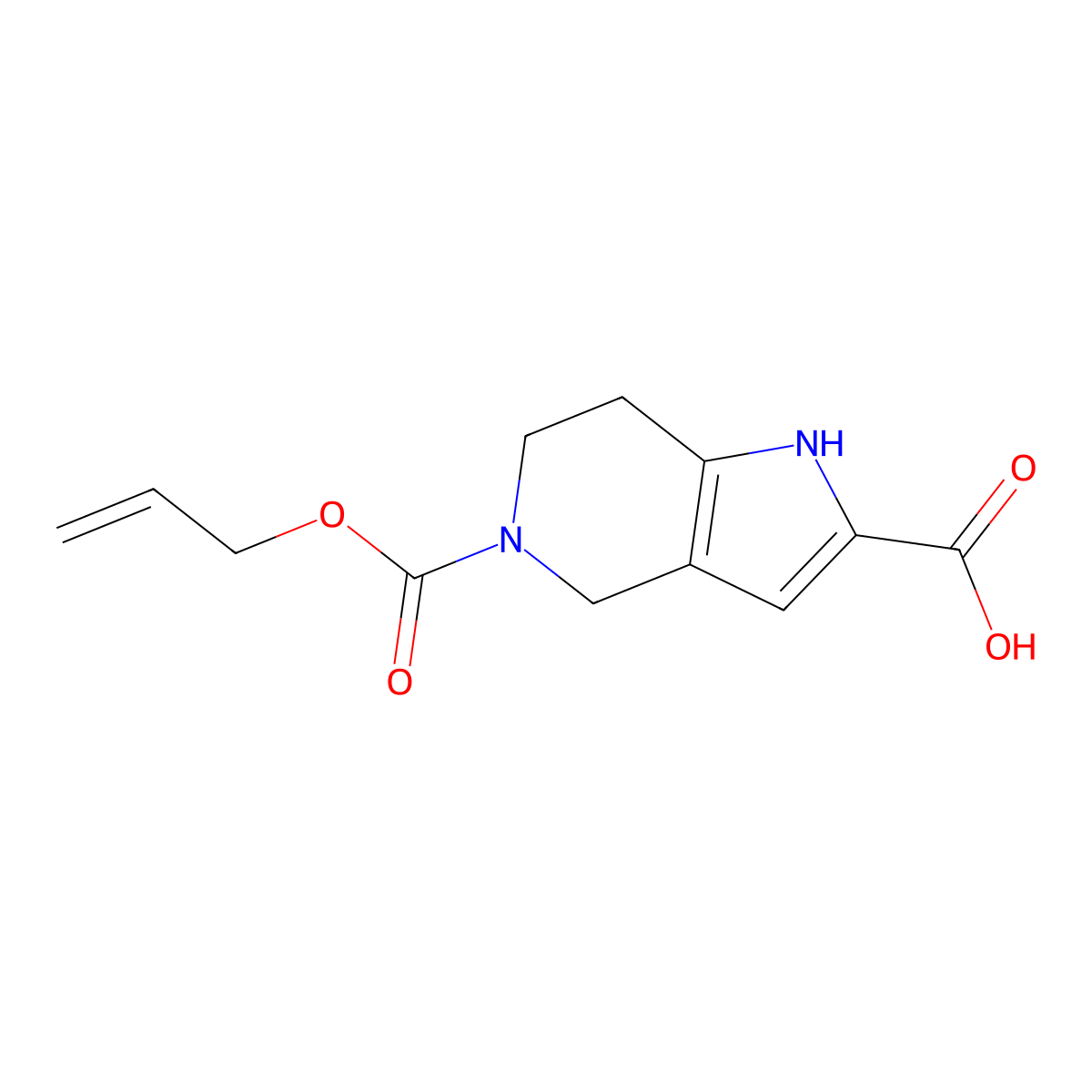 5-[(prop-2-en-1-yloxy)carbonyl]-1H,4H,5H,6H,7H-pyrrolo[3,2-c]pyridine-2-carboxylic acid molecular structure, CAS 2870660-26-5
