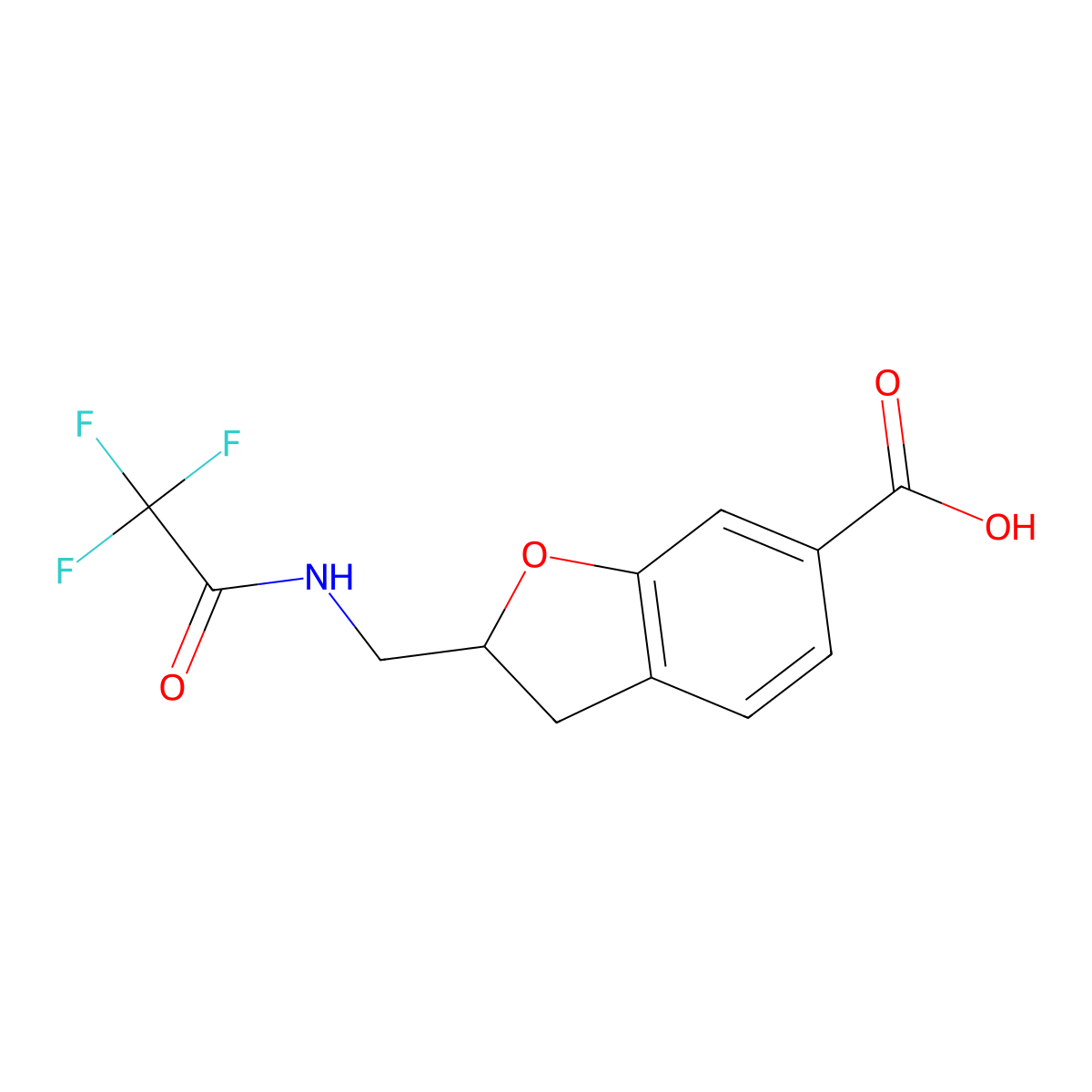 2-[(2,2,2-Trifluoroacetamido)methyl]-2,3-dihydro-1-benzofuran-6-carboxylic acid molecular structure, CAS 2870660-33-4