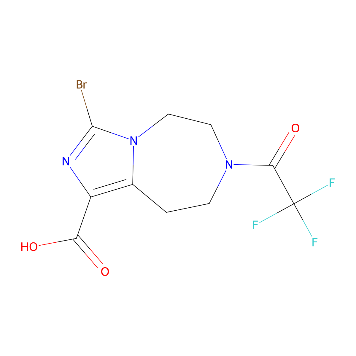 3-bromo-7-(2,2,2-trifluoroacetyl)-5H,6H,7H,8H,9H-imidazo[1,5-d][1,4]diazepine-1-carboxylic acid molecular structure, CAS 2870660-38-9