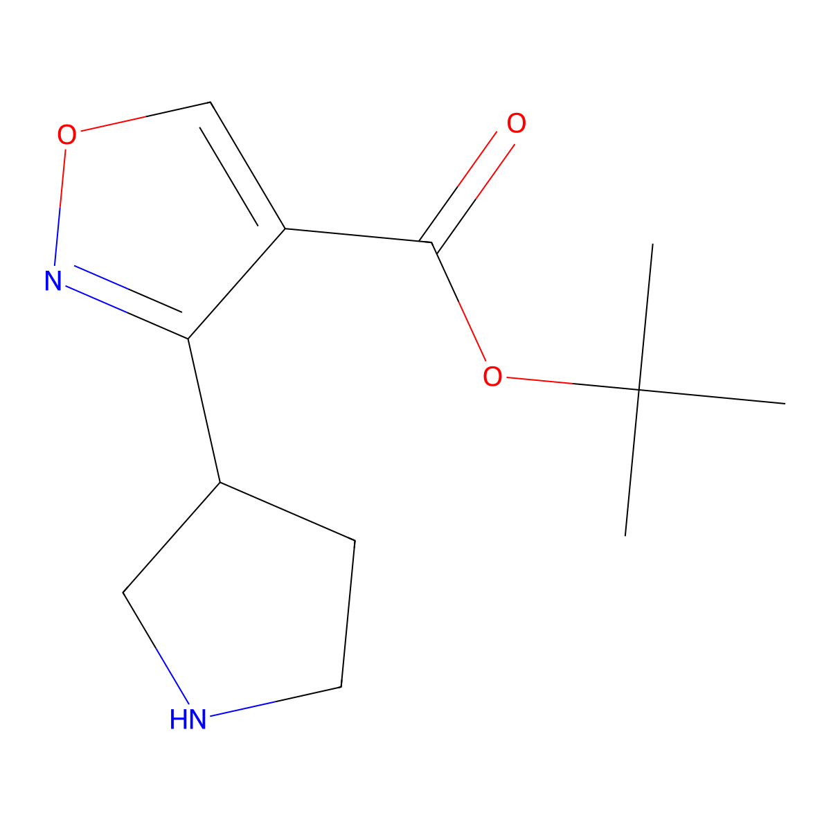 Tert-butyl 3-(pyrrolidin-3-yl)-1,2-oxazole-4-carboxylate molecular structure, CAS 2870660-67-4