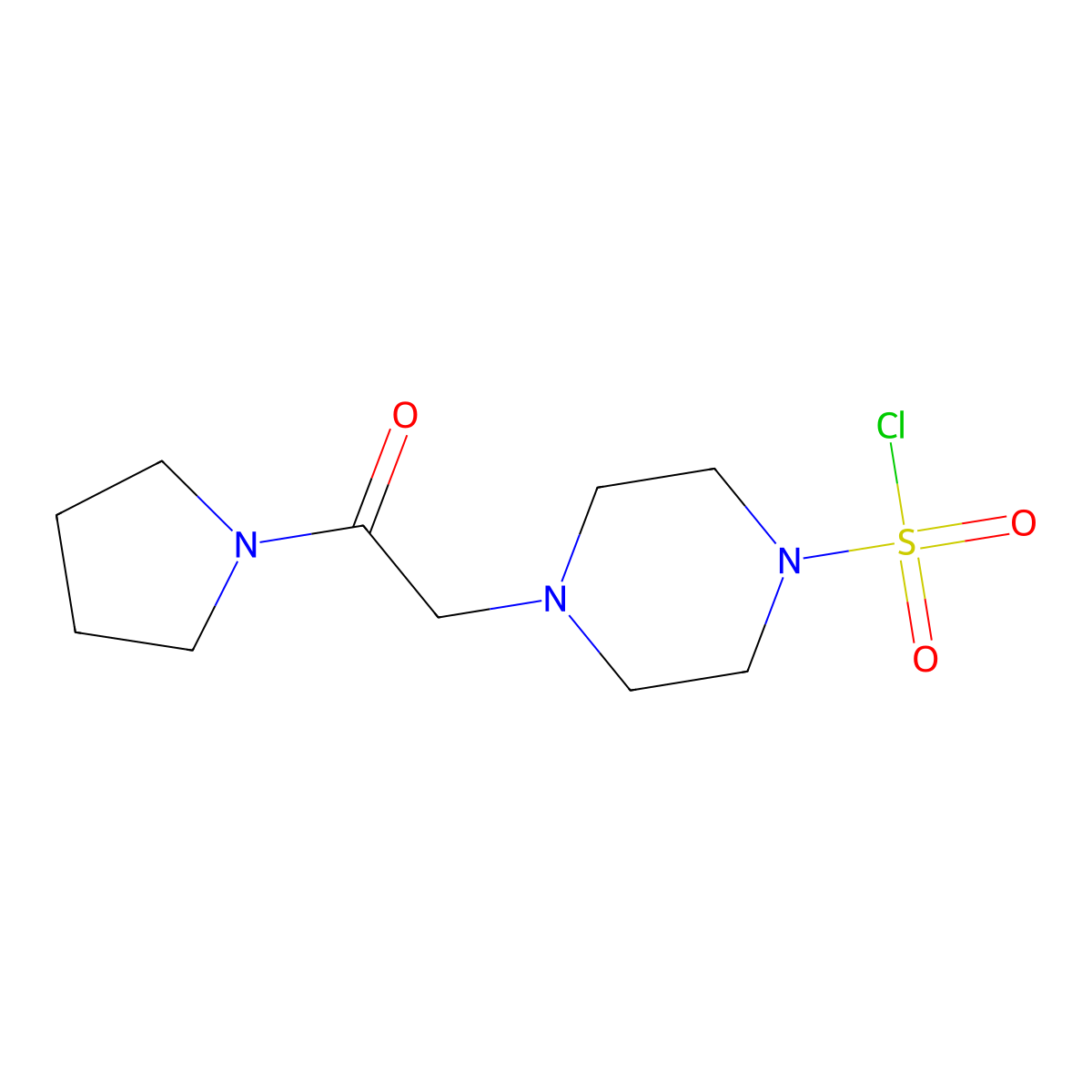 4-[2-Oxo-2-(pyrrolidin-1-yl)ethyl]piperazine-1-sulfonyl chloride molecular structure, CAS 2870660-75-4