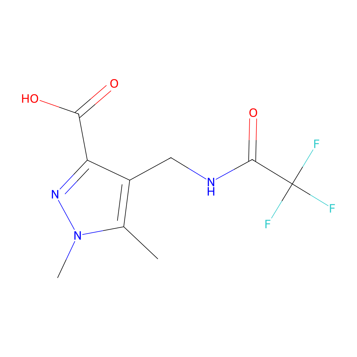 1,5-dimethyl-4-[(2,2,2-trifluoroacetamido)methyl]-1H-pyrazole-3-carboxylic acid molecular structure, CAS 2870660-95-8