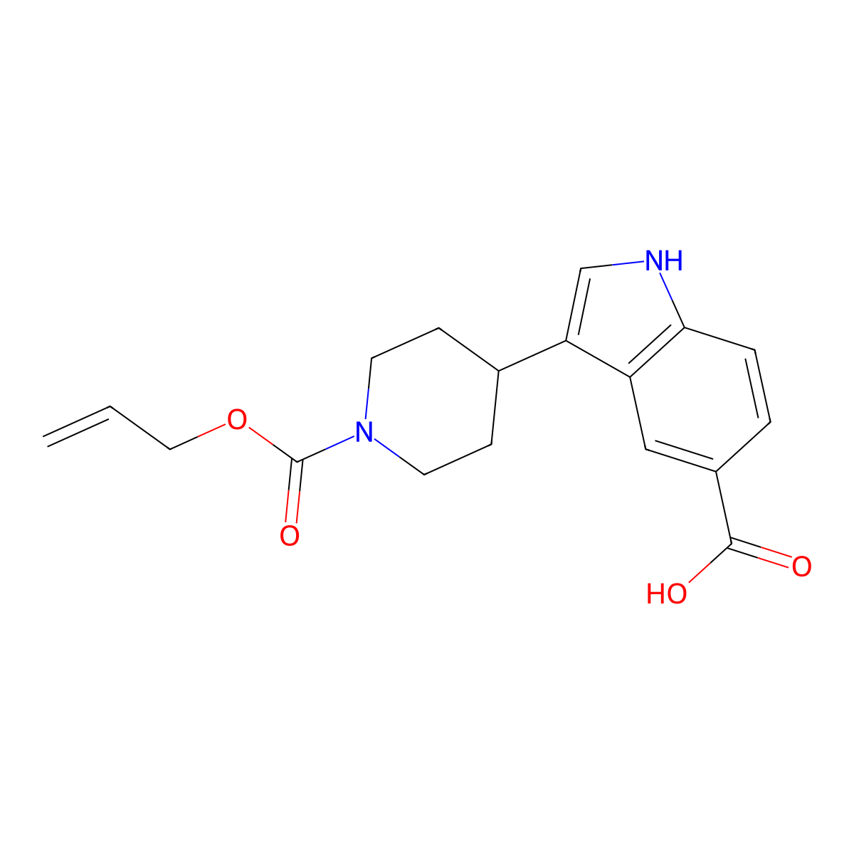 3-{1-[(prop-2-en-1-yloxy)carbonyl]piperidin-4-yl}-1H-indole-5-carboxylic acid molecular structure, CAS 2870661-01-9