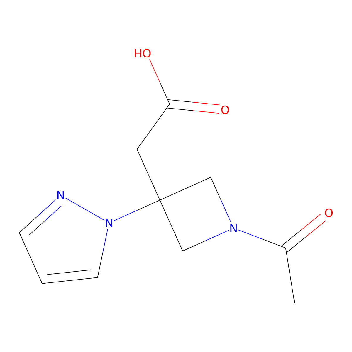 2-[1-acetyl-3-(1H-pyrazol-1-yl)azetidin-3-yl]acetic acid molecular structure, CAS 2870661-06-4