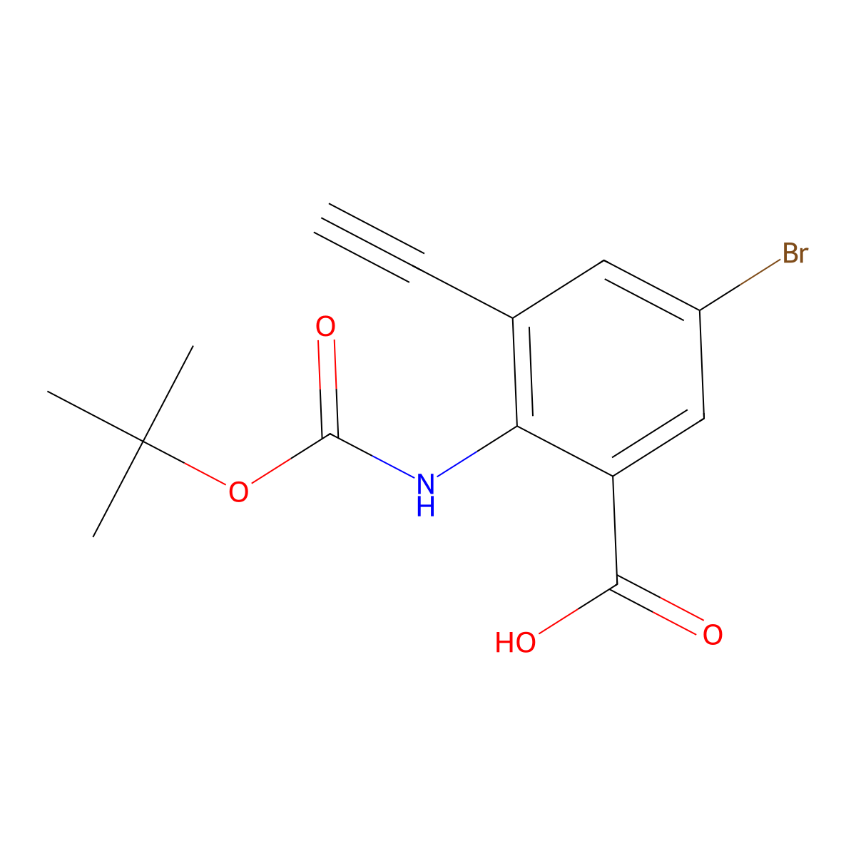 5-Bromo-2-{[(tert-butoxy)carbonyl]amino}-3-ethynylbenzoic acid molecular structure, CAS 2870661-10-0