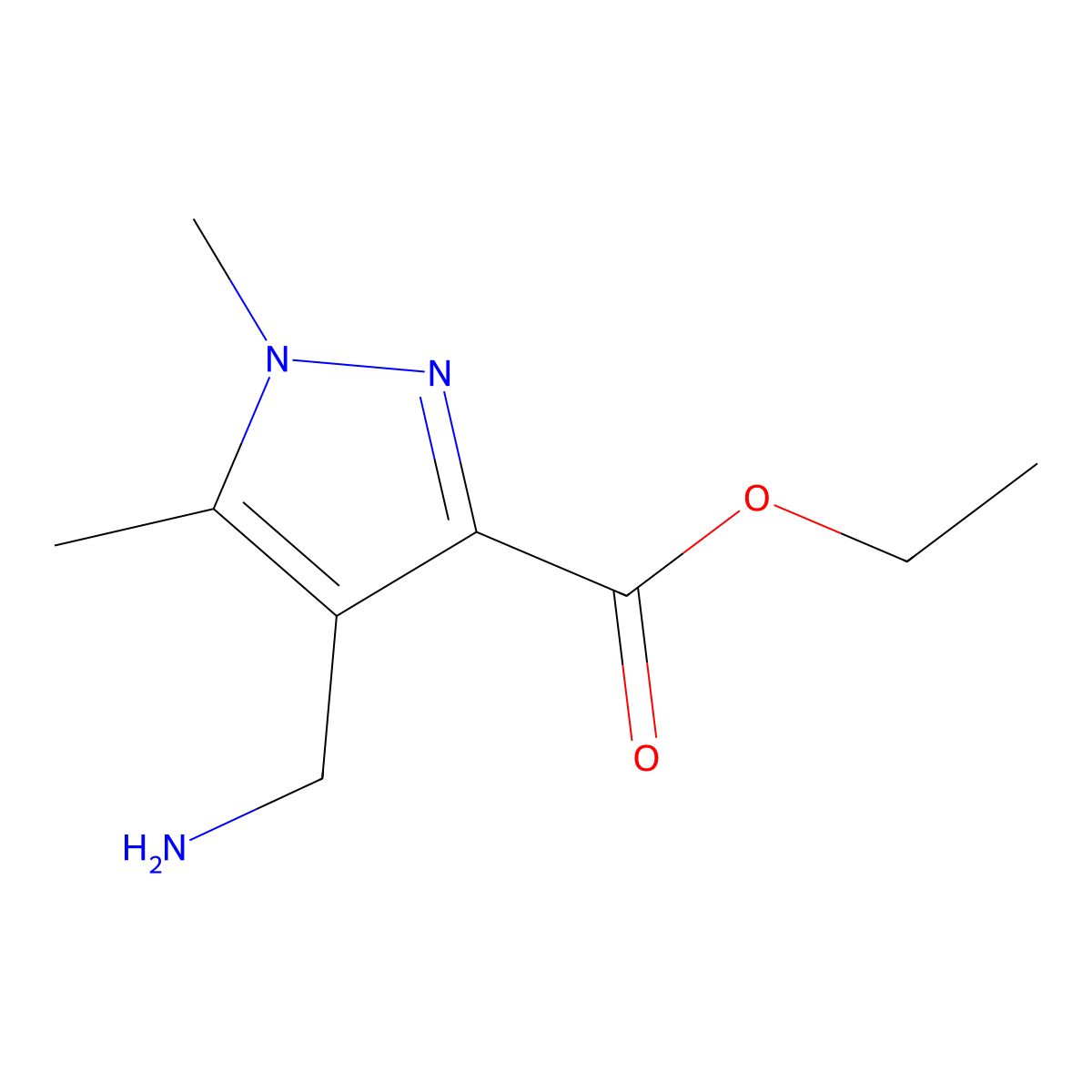 ethyl 4-(aminomethyl)-1,5-dimethyl-1H-pyrazole-3-carboxylate molecular structure, CAS 2870661-28-0