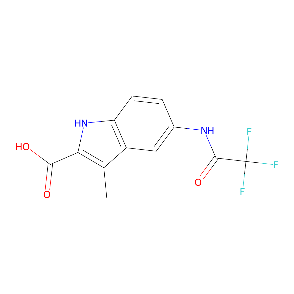 3-methyl-5-(2,2,2-trifluoroacetamido)-1H-indole-2-carboxylic acid molecular structure, CAS 2870661-31-5