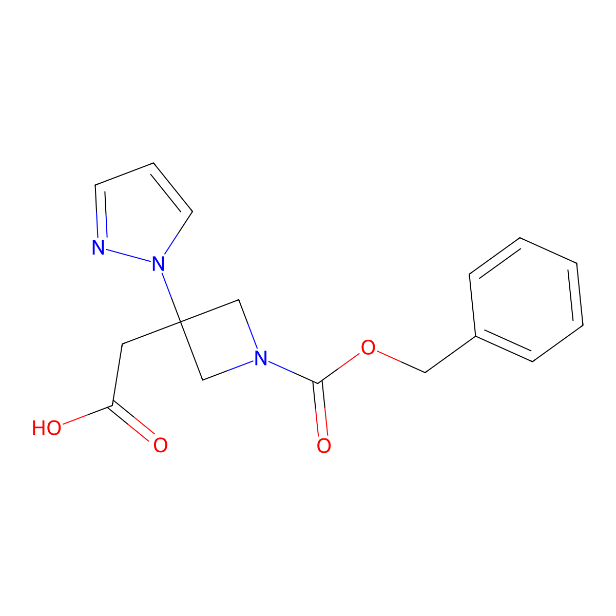 2-{1-[(benzyloxy)carbonyl]-3-(1H-pyrazol-1-yl)azetidin-3-yl}acetic acid molecular structure, CAS 2870666-26-3