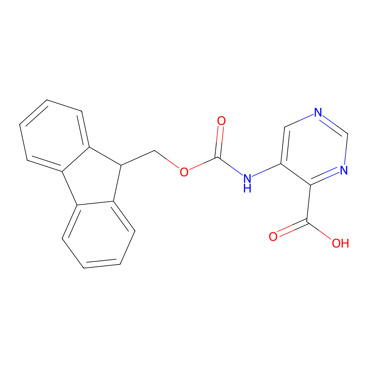 5-({[(9H-fluoren-9-yl)methoxy]carbonyl}amino)pyrimidine-4-carboxylic acid molecular structure, CAS 2870666-38-7