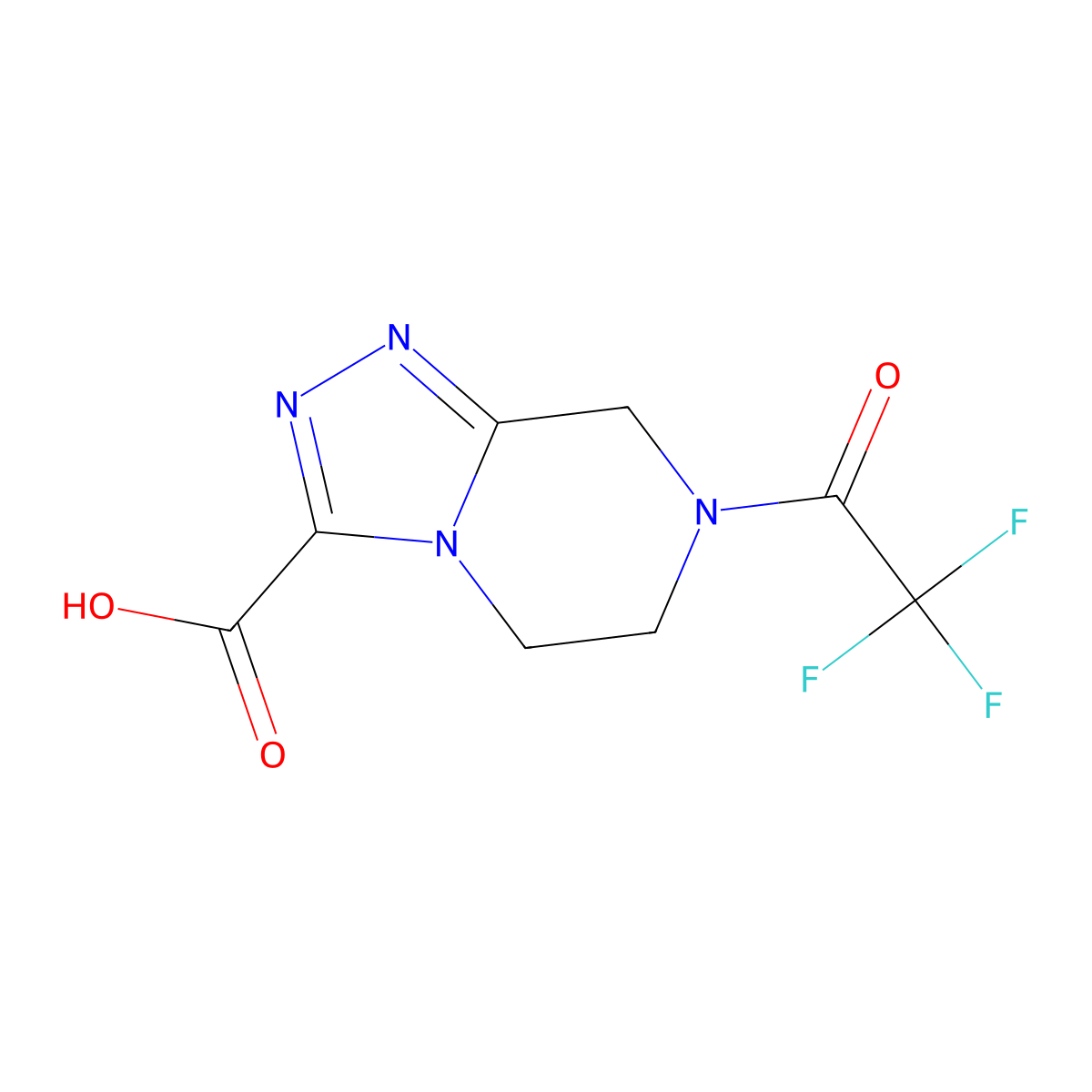 7-(2,2,2-trifluoroacetyl)-5H,6H,7H,8H-[1,2,4]triazolo[4,3-a]pyrazine-3-carboxylic acid molecular structure, CAS 2870666-59-2