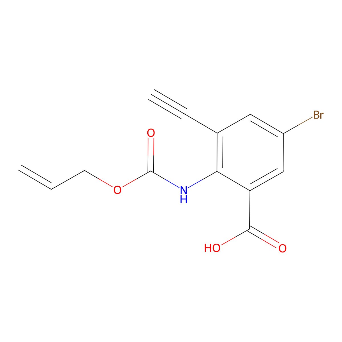 5-Bromo-3-ethynyl-2-{[(prop-2-en-1-yloxy)carbonyl]amino}benzoic acid molecular structure, CAS 2870666-63-8