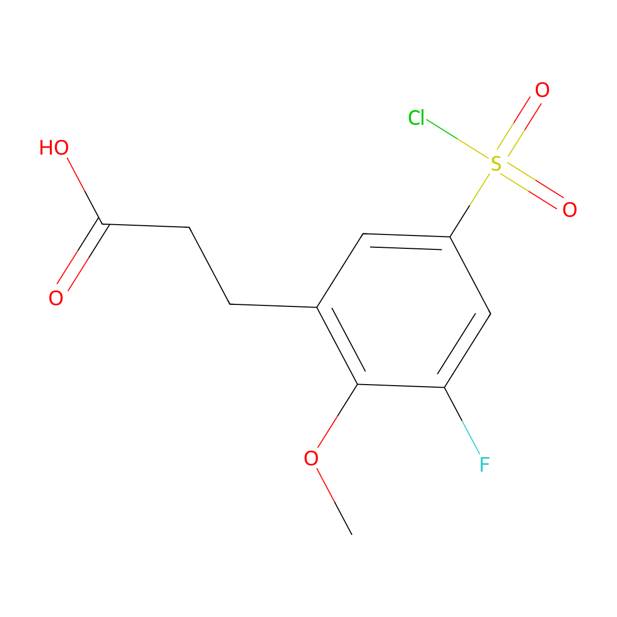 3-[5-(Chlorosulfonyl)-3-fluoro-2-methoxyphenyl]propanoic acid molecular structure, CAS 2870666-72-9