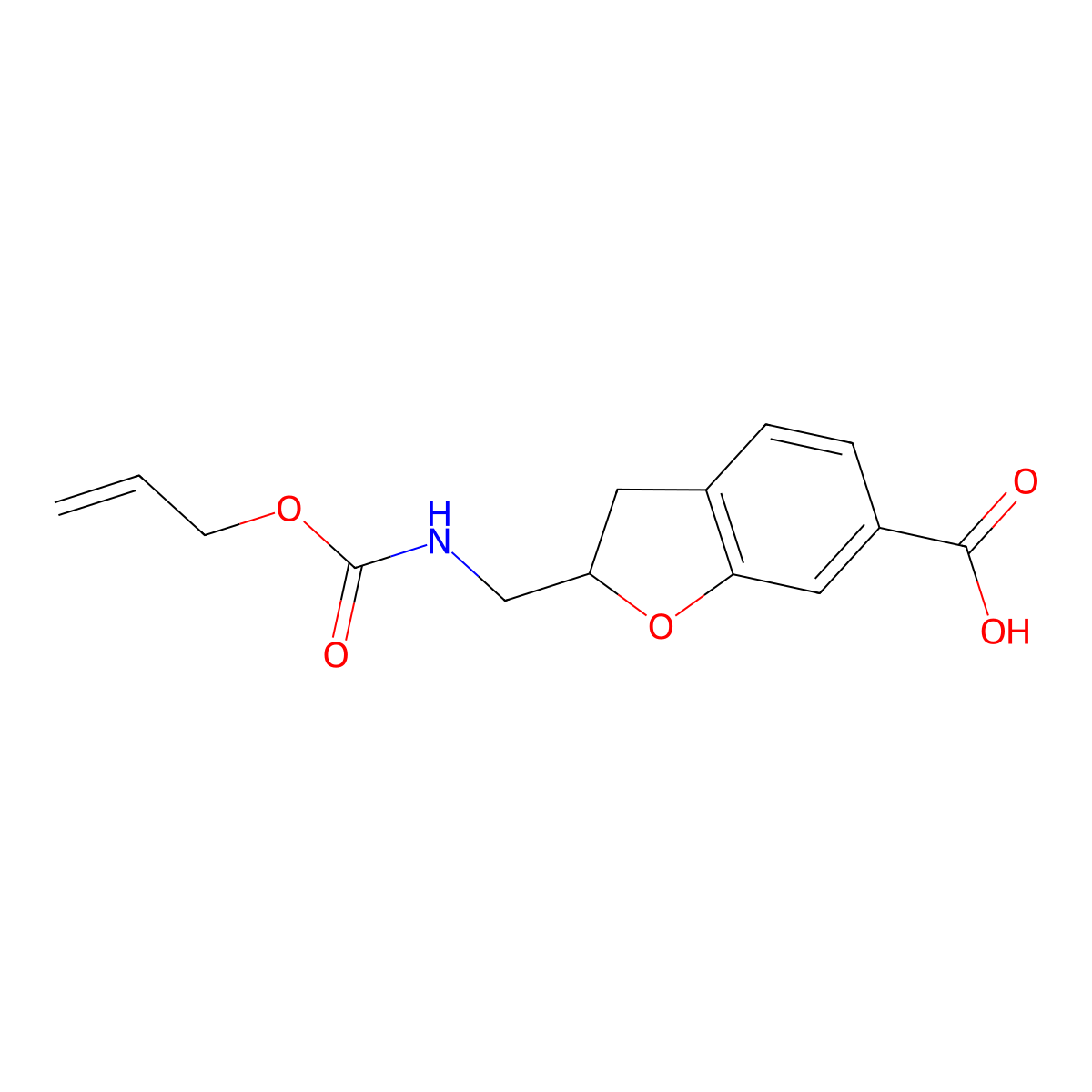 2-({[(Prop-2-en-1-yloxy)carbonyl]amino}methyl)-2,3-dihydro-1-benzofuran-6-carboxylic acid molecular structure, CAS 2870666-82-1