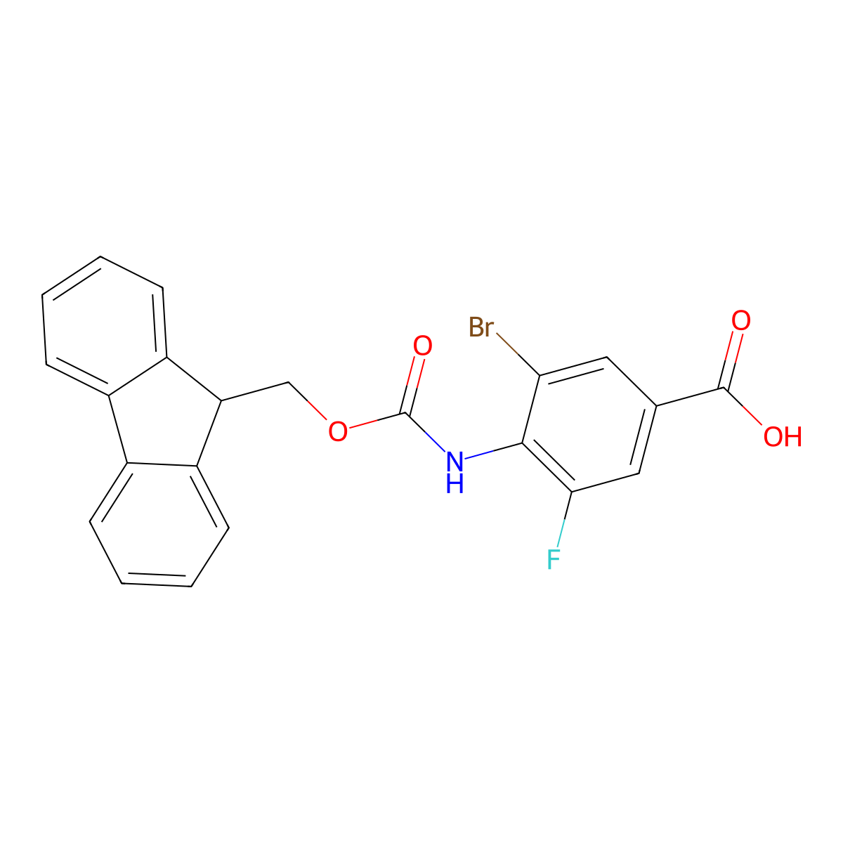 3-bromo-4-({[(9H-fluoren-9-yl)methoxy]carbonyl}amino)-5-fluorobenzoic acid molecular structure, CAS 2870666-88-7