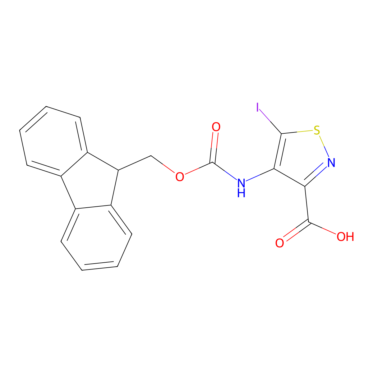 4-({[(9H-fluoren-9-yl)methoxy]carbonyl}amino)-5-iodo-1,2-thiazole-3-carboxylic acid molecular structure, CAS 2870667-07-3