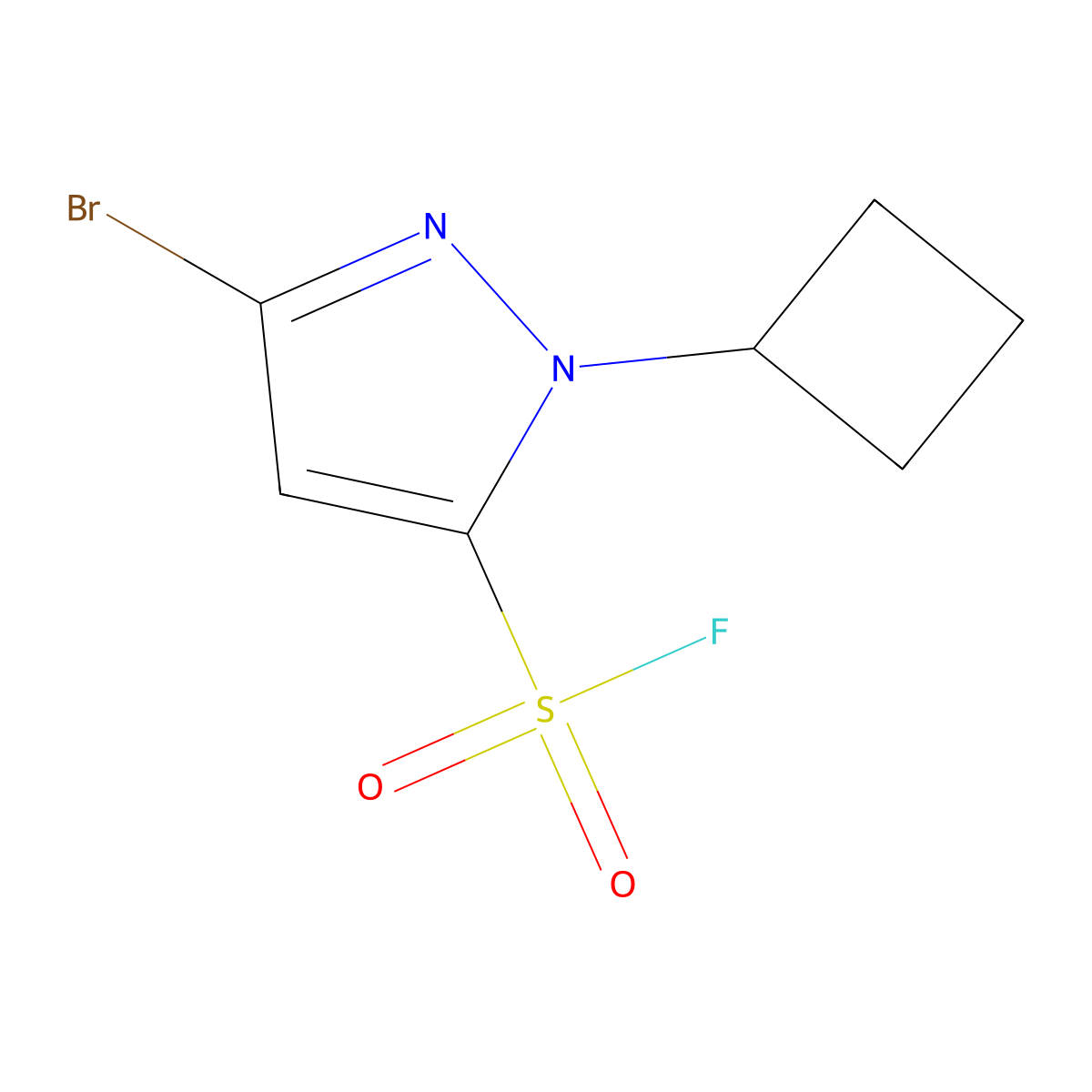 3-bromo-1-cyclobutyl-1H-pyrazole-5-sulfonyl fluoride molecular structure, CAS 2870667-14-2