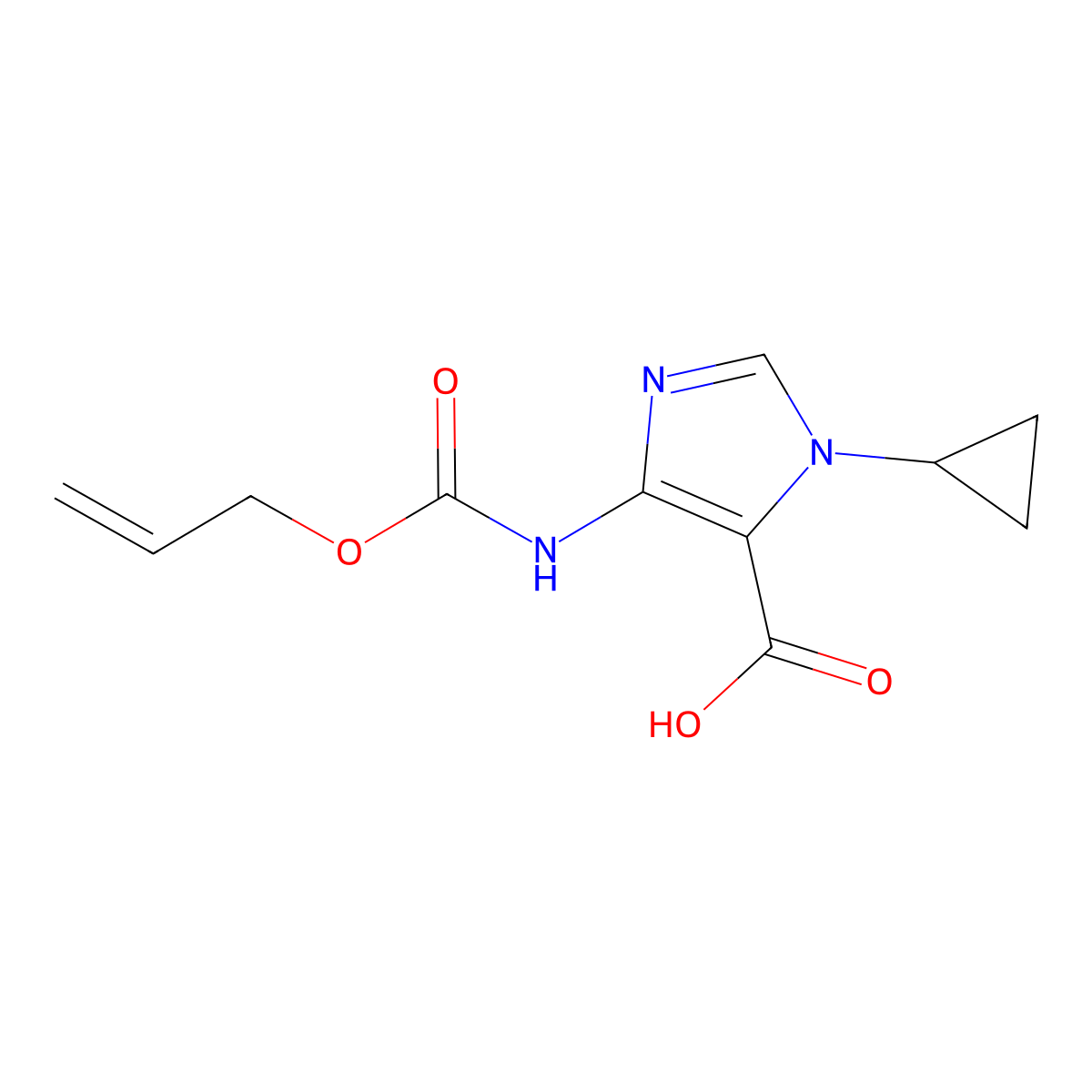 1-cyclopropyl-4-{[(prop-2-en-1-yloxy)carbonyl]amino}-1H-imidazole-5-carboxylic acid molecular structure, CAS 2870667-23-3