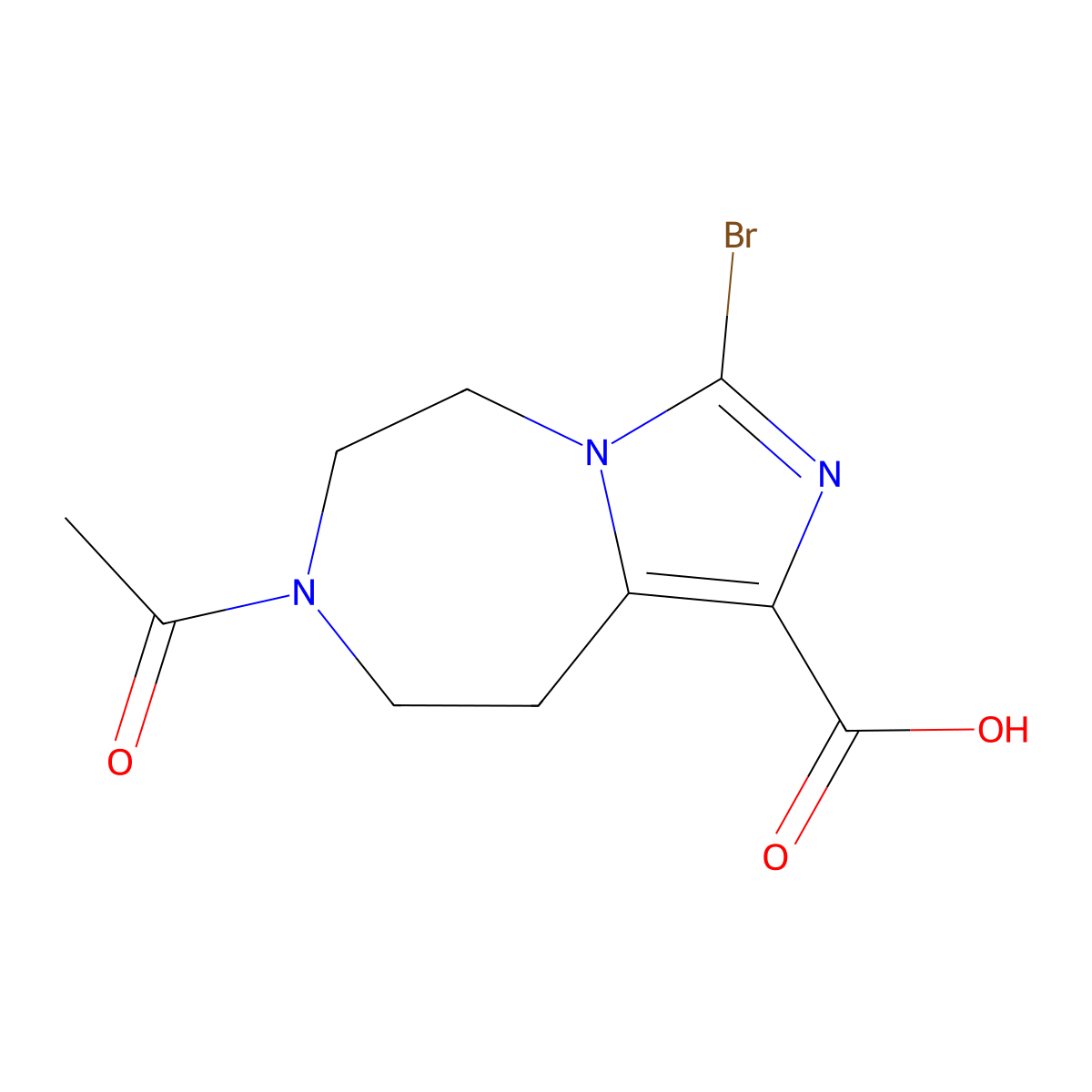 7-acetyl-3-bromo-5H,6H,7H,8H,9H-imidazo[1,5-d][1,4]diazepine-1-carboxylic acid molecular structure, CAS 2870667-29-9