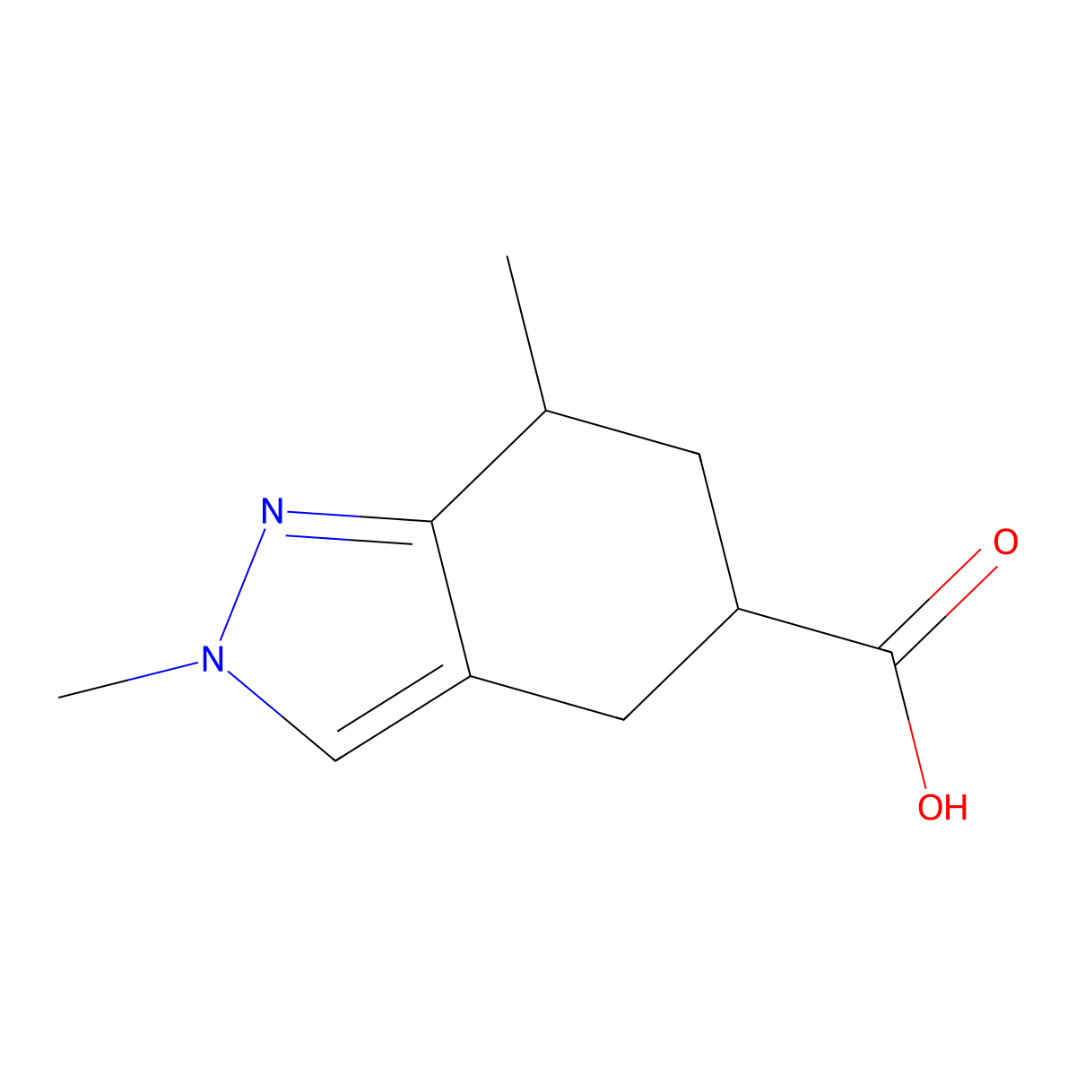 2,7-dimethyl-4,5,6,7-tetrahydro-2H-indazole-5-carboxylic acid molecular structure, CAS 2870667-92-6
