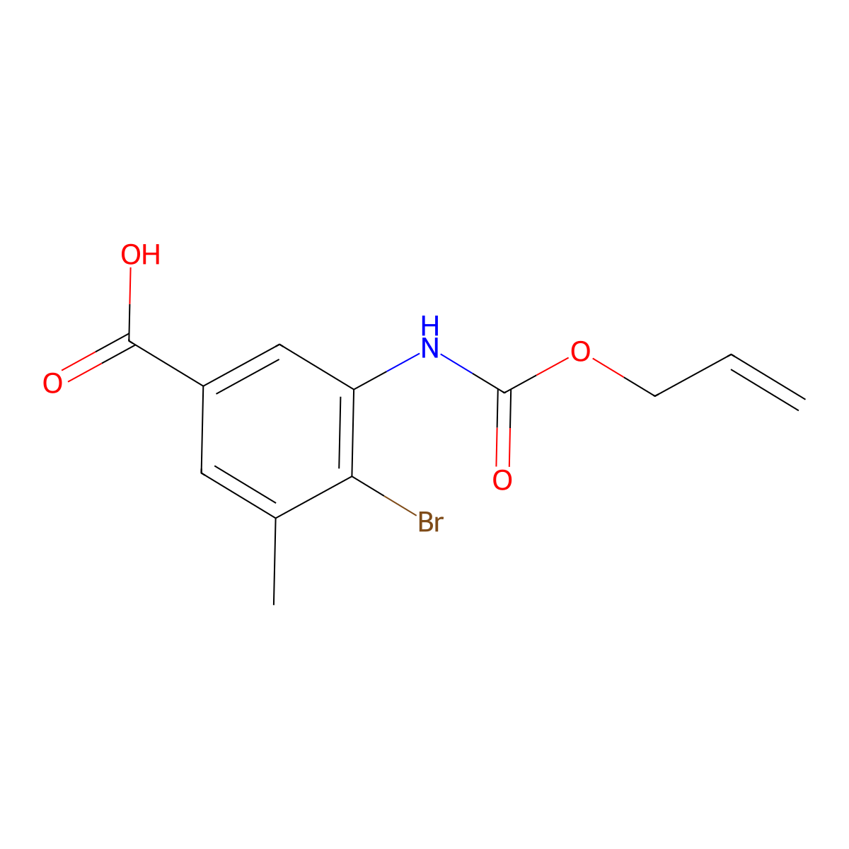 4-Bromo-3-methyl-5-{[(prop-2-en-1-yloxy)carbonyl]amino}benzoic acid molecular structure, CAS 2870668-08-7