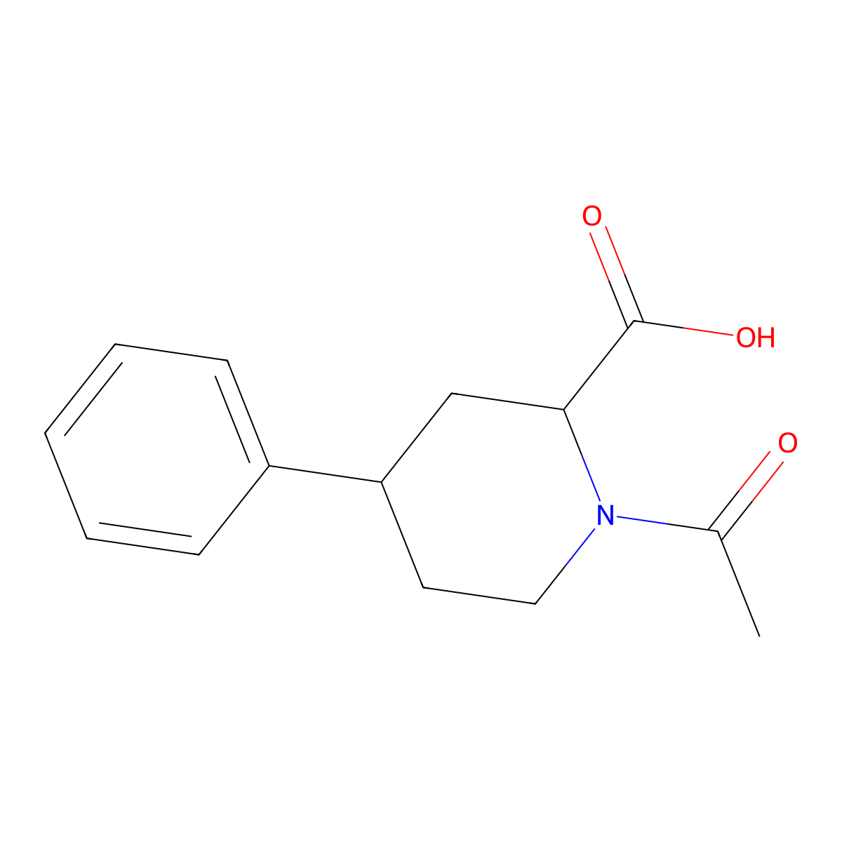rac-(2R,4S)-1-acetyl-4-phenylpiperidine-2-carboxylic acid molecular structure, CAS 2870668-18-9