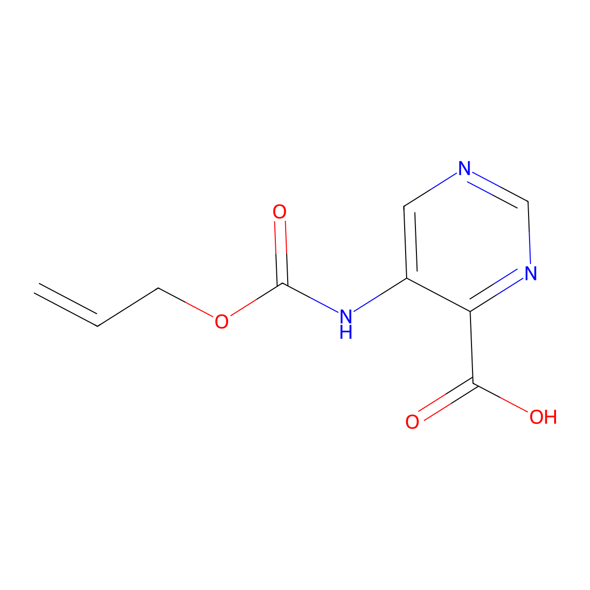 5-{[(Prop-2-en-1-yloxy)carbonyl]amino}pyrimidine-4-carboxylic acid molecular structure, CAS 2870668-25-8
