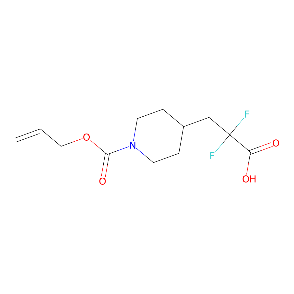 2,2-Difluoro-3-{1-[(prop-2-en-1-yloxy)carbonyl]piperidin-4-yl}propanoic acid molecular structure, CAS 2870668-29-2