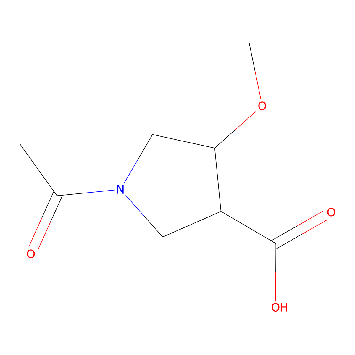 rac-(3R,4S)-1-acetyl-4-methoxypyrrolidine-3-carboxylic acid molecular structure, CAS 2870668-30-5