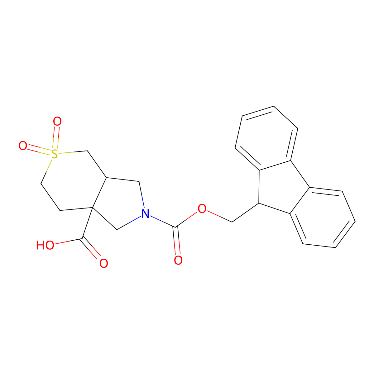 rac-(3aR,7aR)-2-{[(9H-fluoren-9-yl)methoxy]carbonyl}-5,5-dioxo-octahydro-5lambda6-thiopyrano[3,4-c]pyrrole-7a-carboxylic acid molecular structure, CAS 2870668-34-9