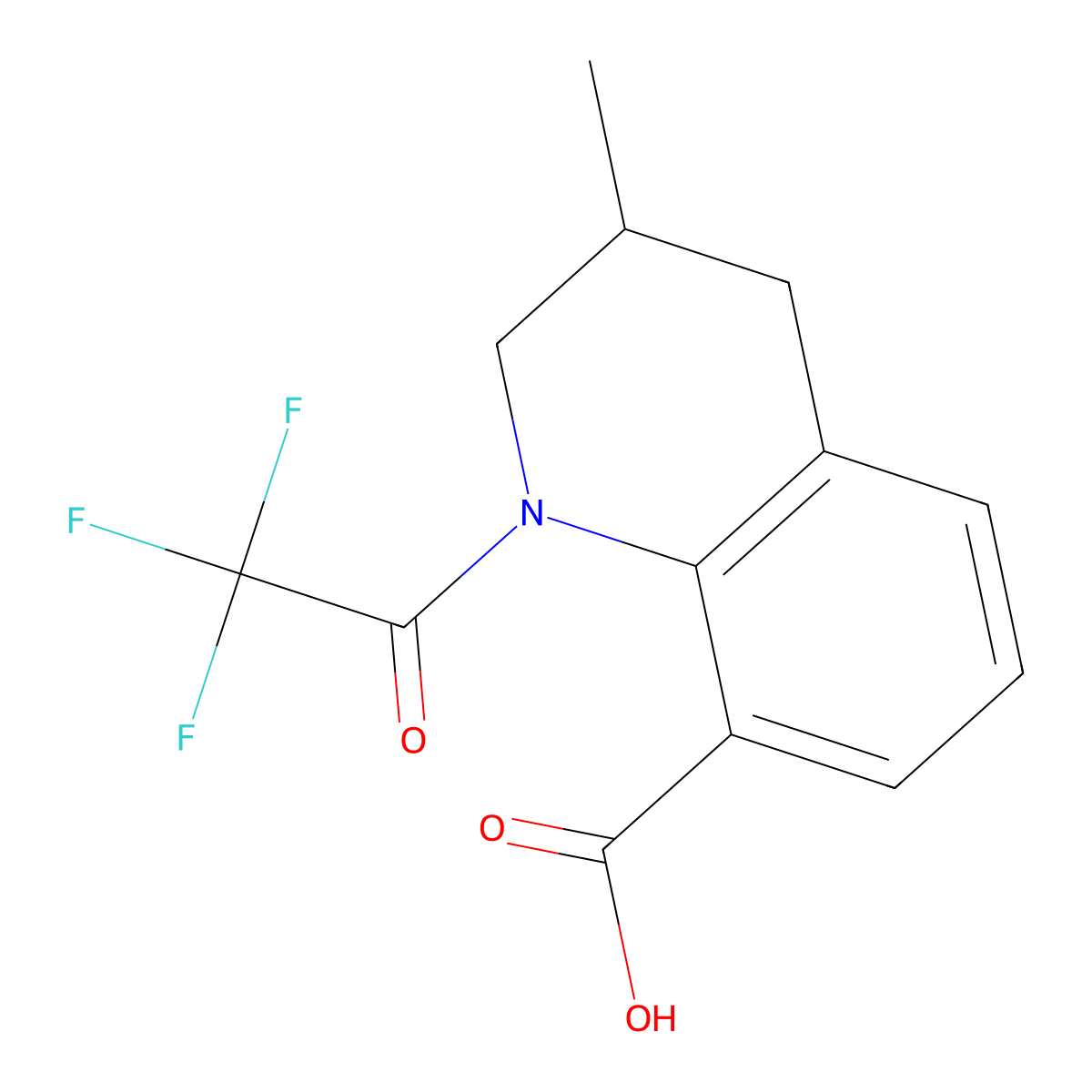 3-Methyl-1-(2,2,2-trifluoroacetyl)-1,2,3,4-tetrahydroquinoline-8-carboxylic acid molecular structure, CAS 2870668-37-2