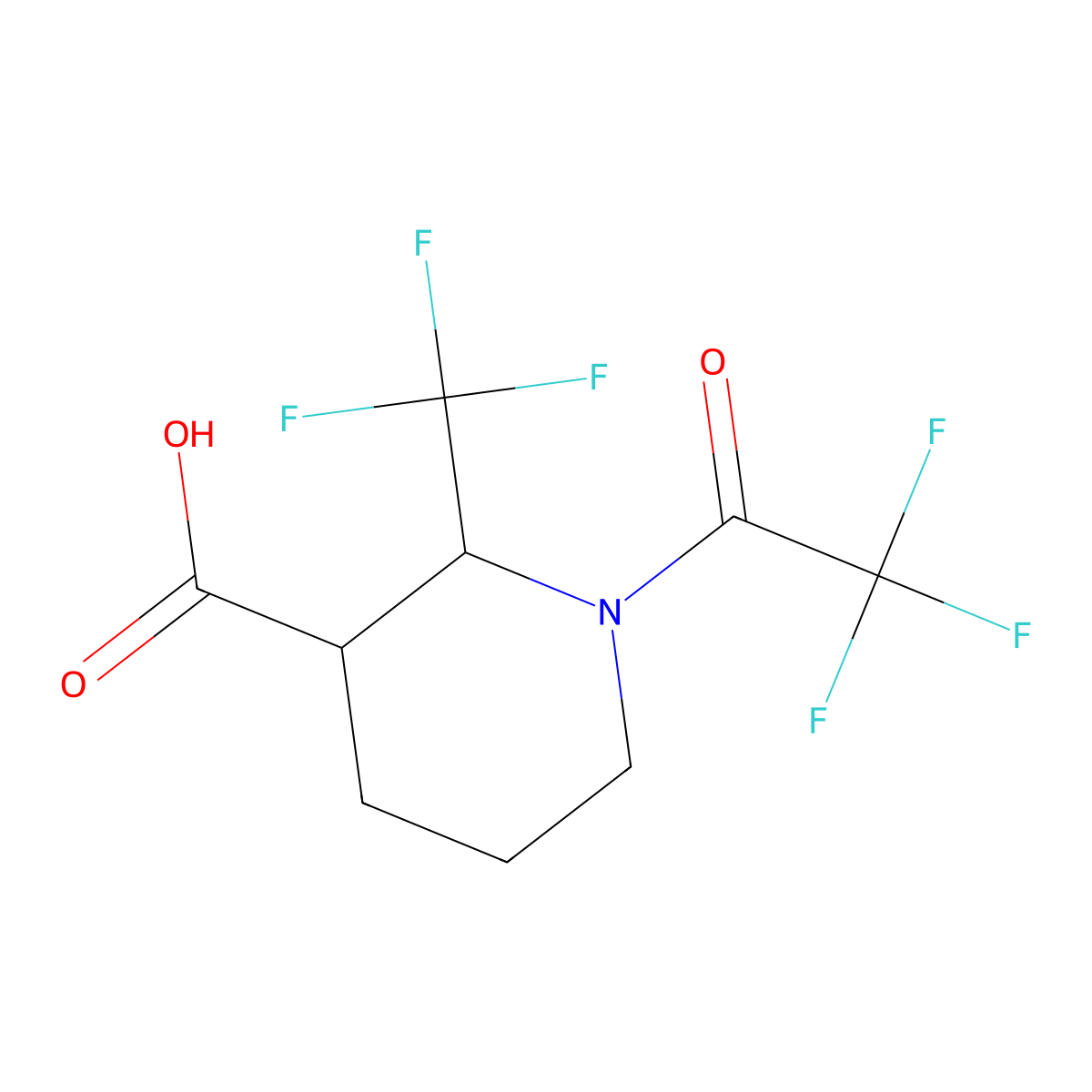 1-(2,2,2-Trifluoroacetyl)-2-(trifluoromethyl)piperidine-3-carboxylic acid molecular structure, CAS 2870668-41-8