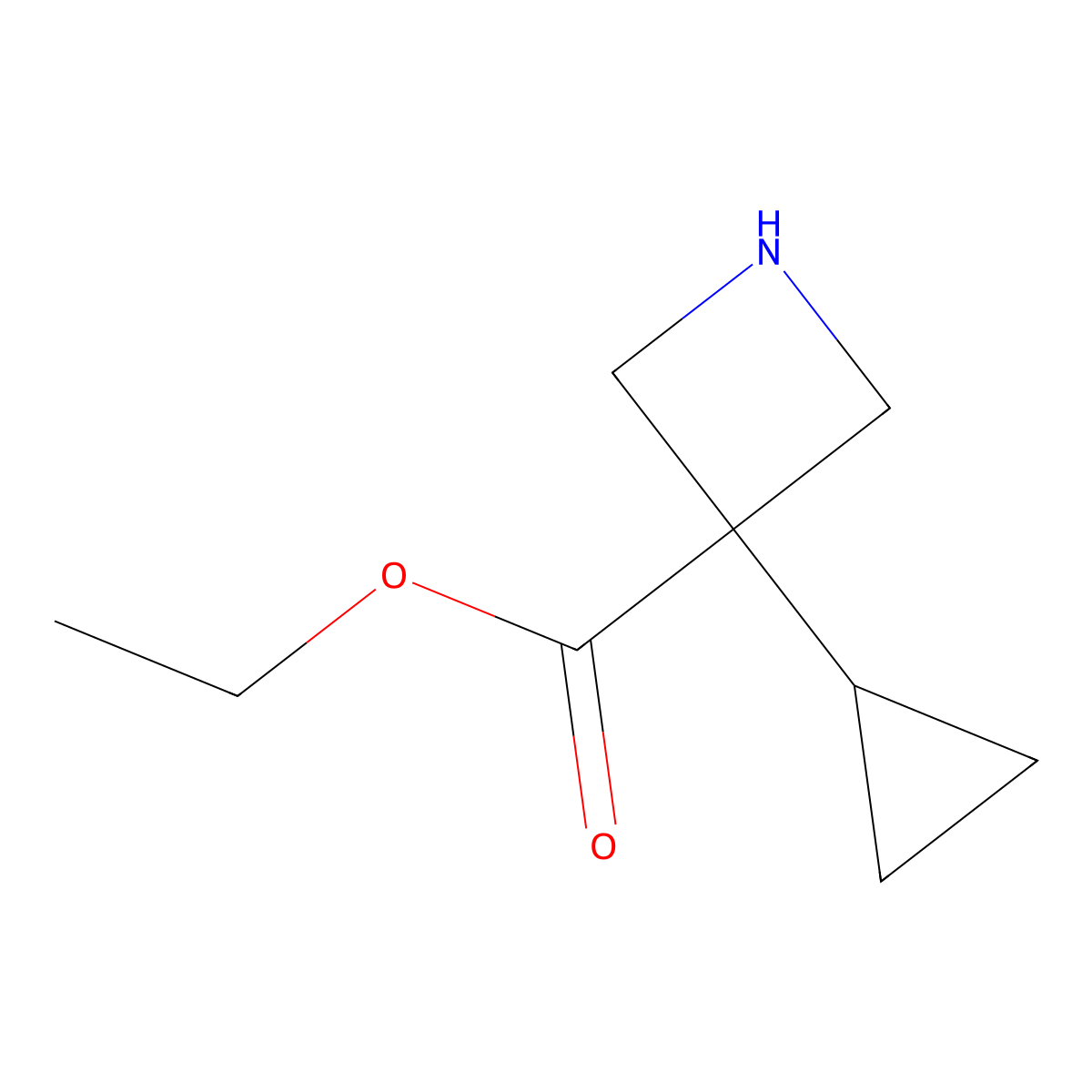 Ethyl 3-cyclopropylazetidine-3-carboxylate molecular structure, CAS 2870668-57-6