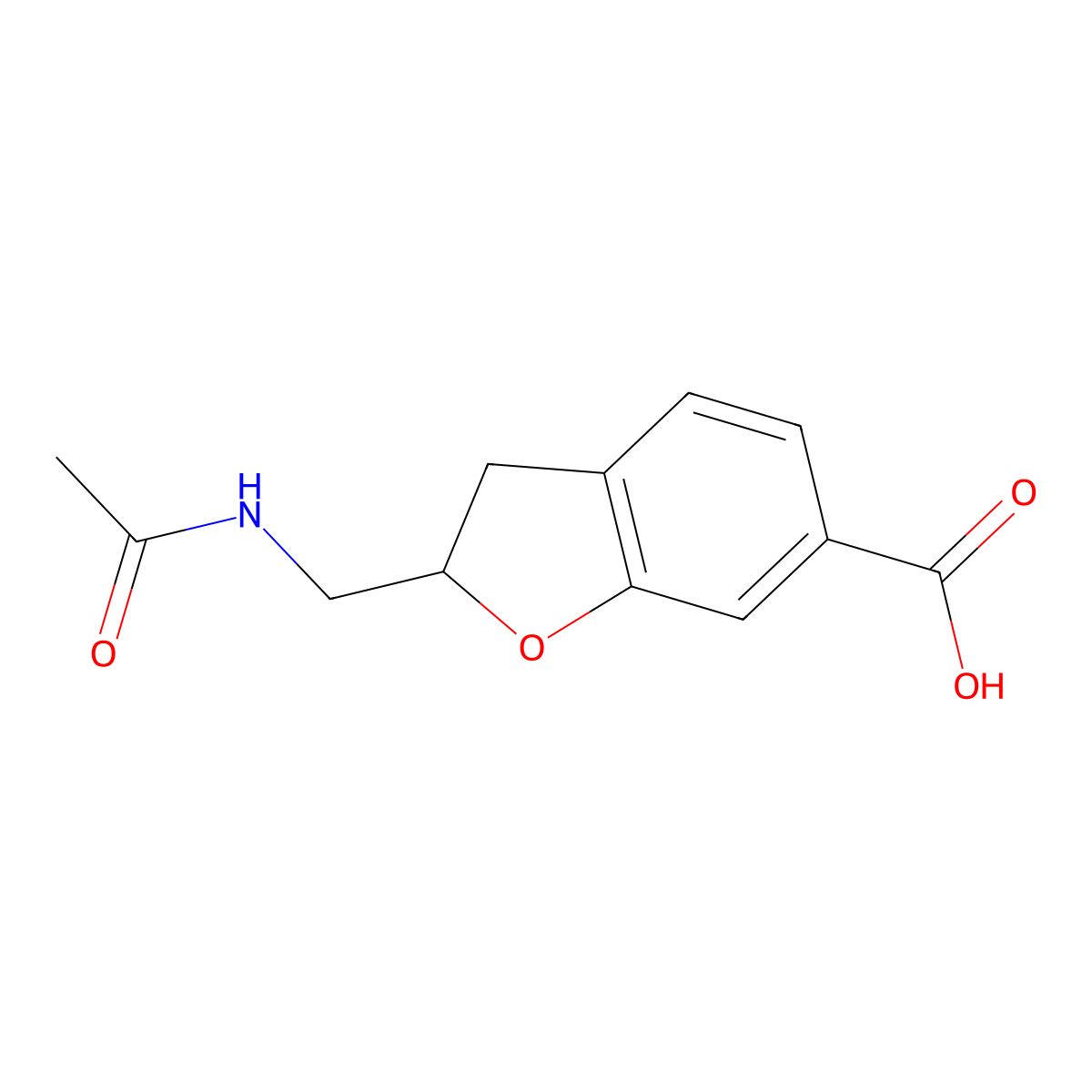 2-(Acetamidomethyl)-2,3-dihydro-1-benzofuran-6-carboxylic acid molecular structure, CAS 2870672-89-0