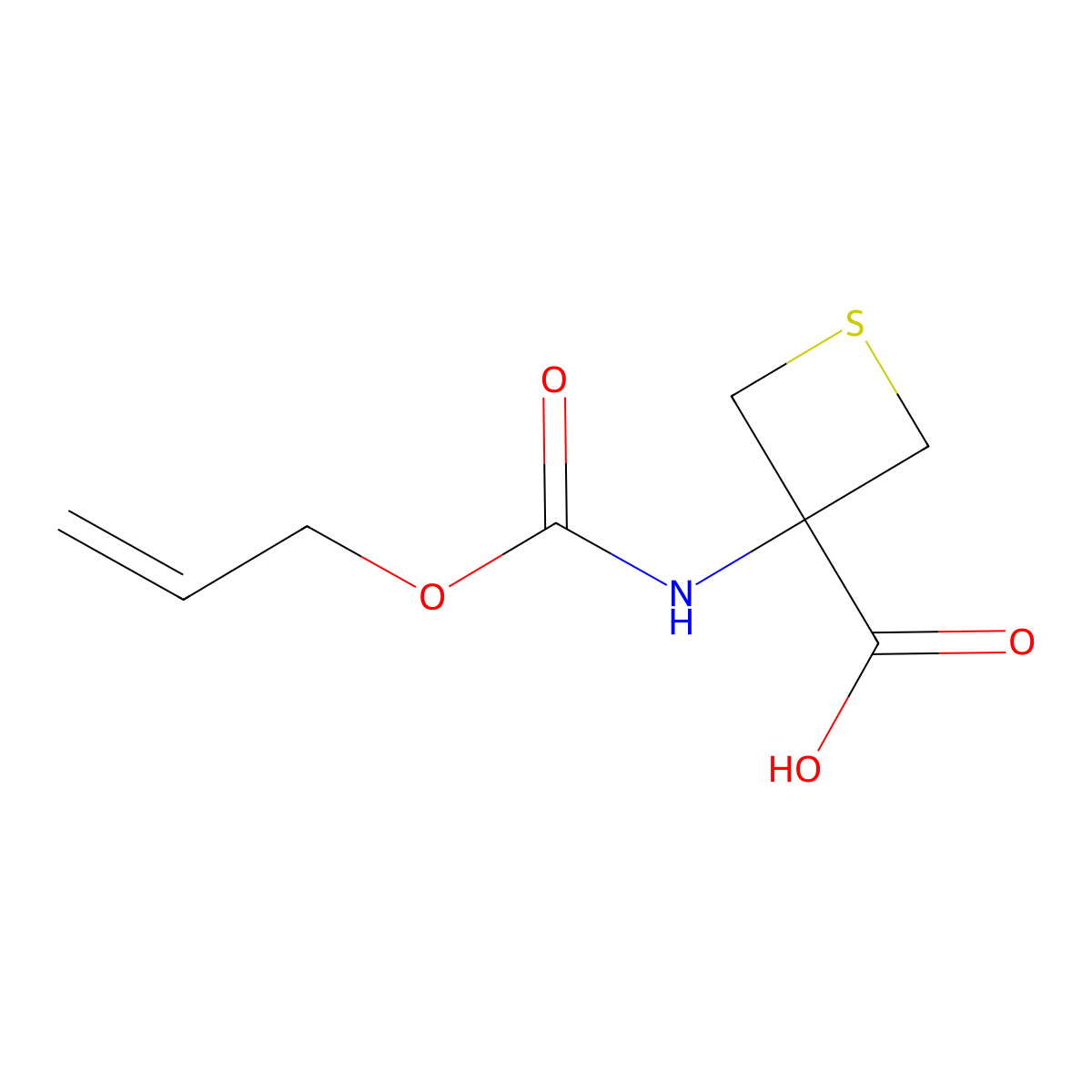3-{[(Prop-2-en-1-yloxy)carbonyl]amino}thietane-3-carboxylic acid molecular structure, CAS 2870673-00-8