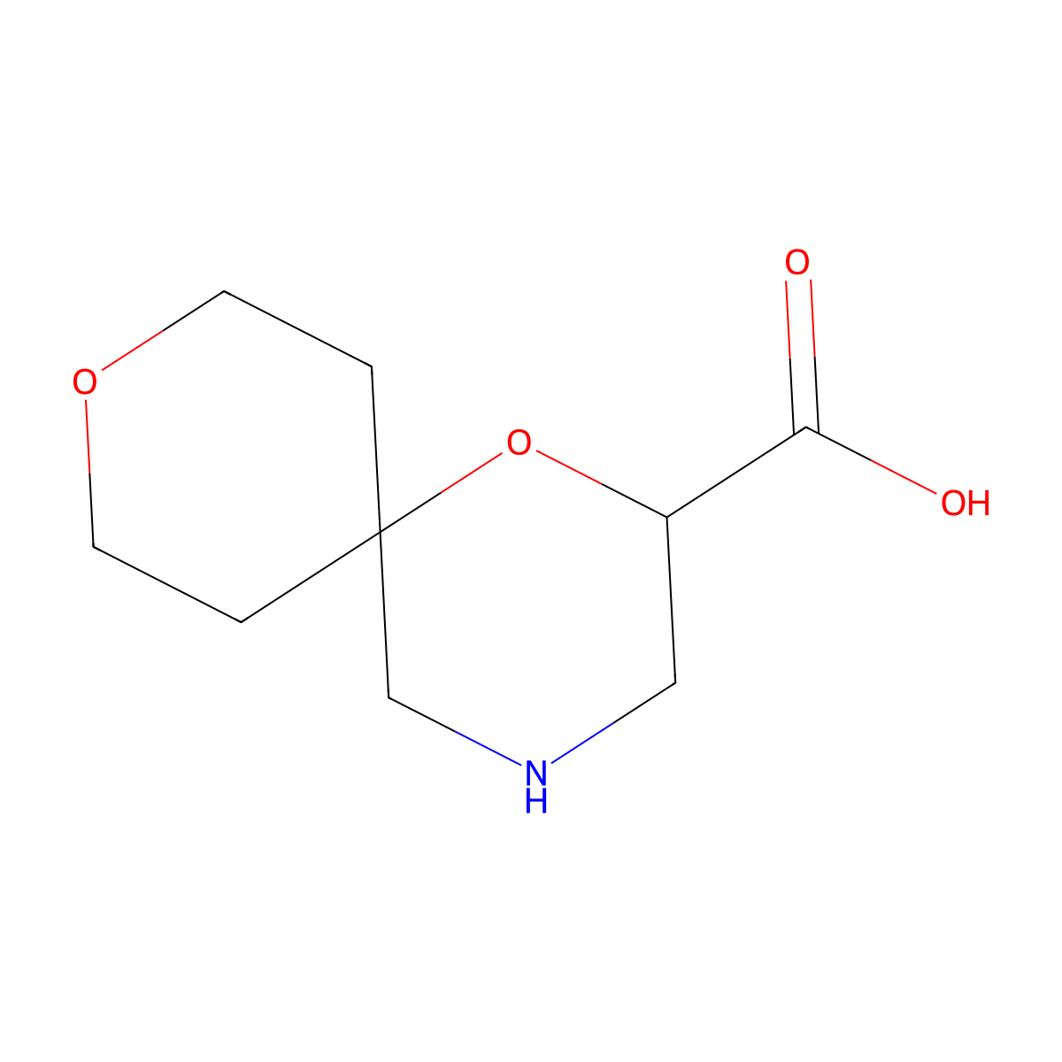 1,9-Dioxa-4-azaspiro[5.5]undecane-2-carboxylic acid molecular structure, CAS 2870673-06-4
