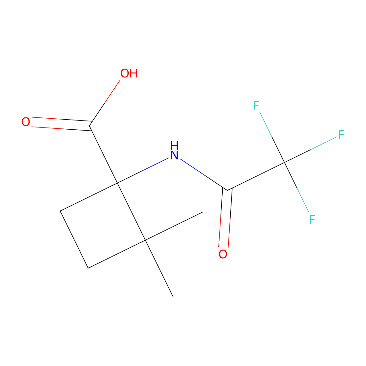 2,2-Dimethyl-1-(2,2,2-trifluoroacetamido)cyclobutane-1-carboxylic acid molecular structure, CAS 2870673-13-3