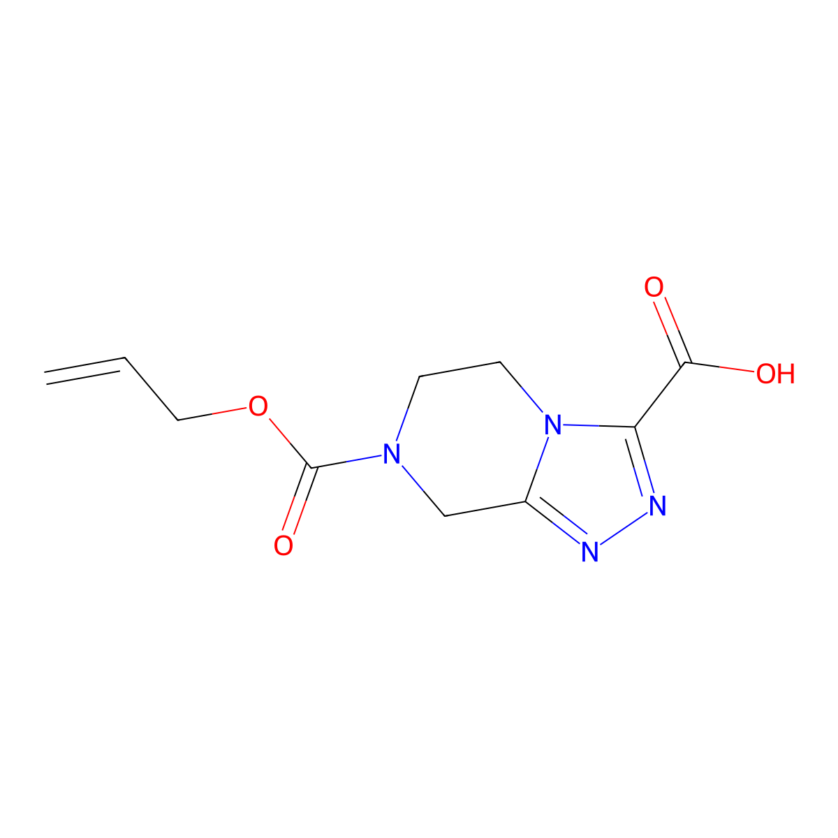 7-[(prop-2-en-1-yloxy)carbonyl]-5H,6H,7H,8H-[1,2,4]triazolo[4,3-a]pyrazine-3-carboxylic acid molecular structure, CAS 2870673-17-7