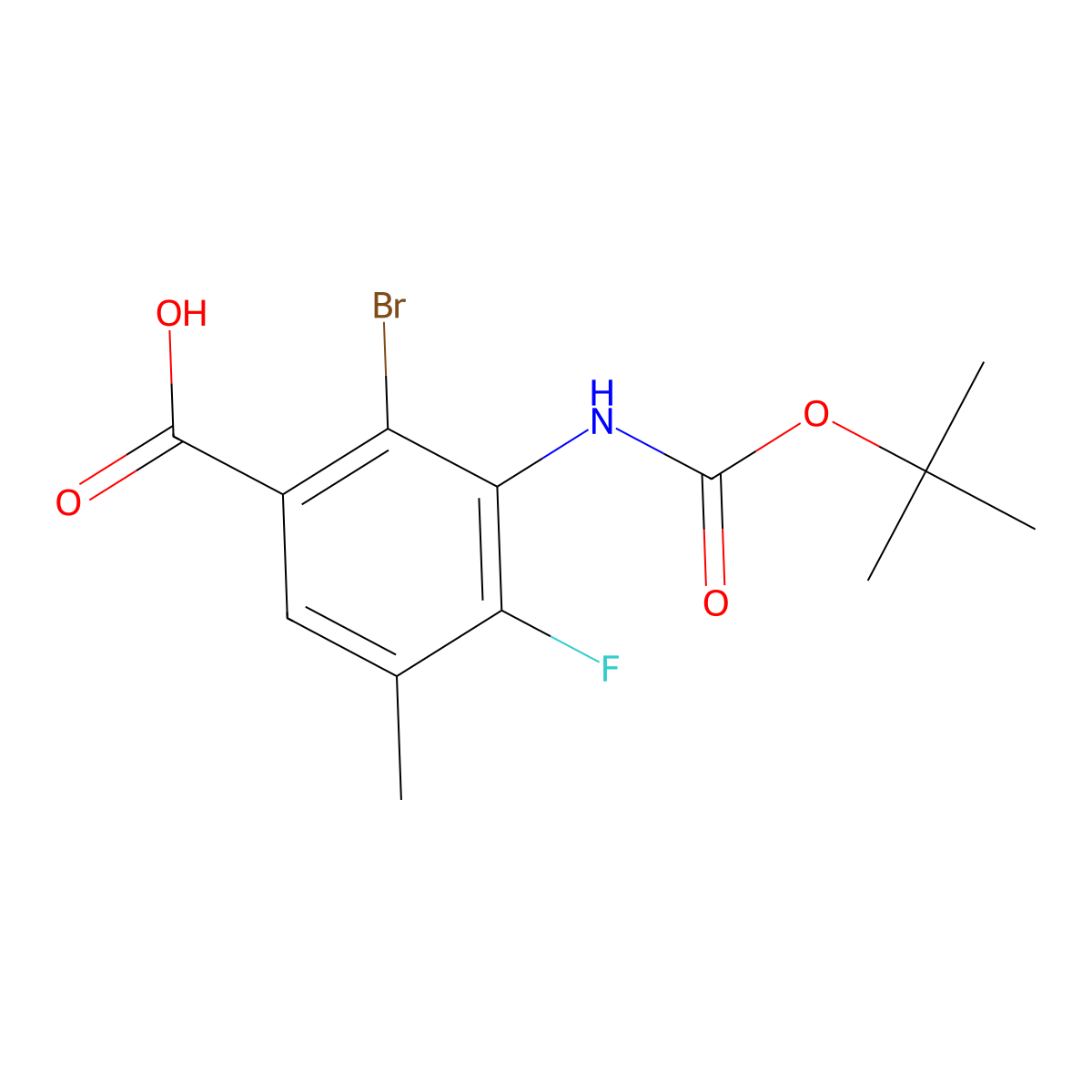 2-Bromo-3-{[(tert-butoxy)carbonyl]amino}-4-fluoro-5-methylbenzoic acid molecular structure, CAS 2870673-18-8
