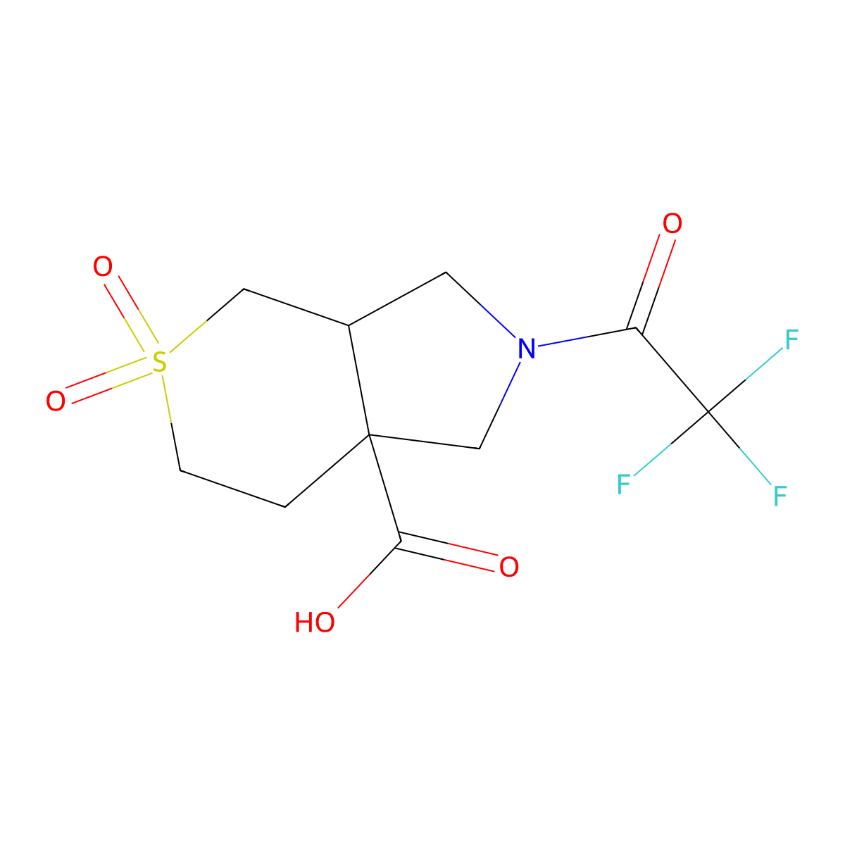 rac-(3aR,7aR)-5,5-dioxo-2-(2,2,2-trifluoroacetyl)-octahydro-5lambda6-thiopyrano[3,4-c]pyrrole-7a-carboxylic acid molecular structure, CAS 2870673-41-7