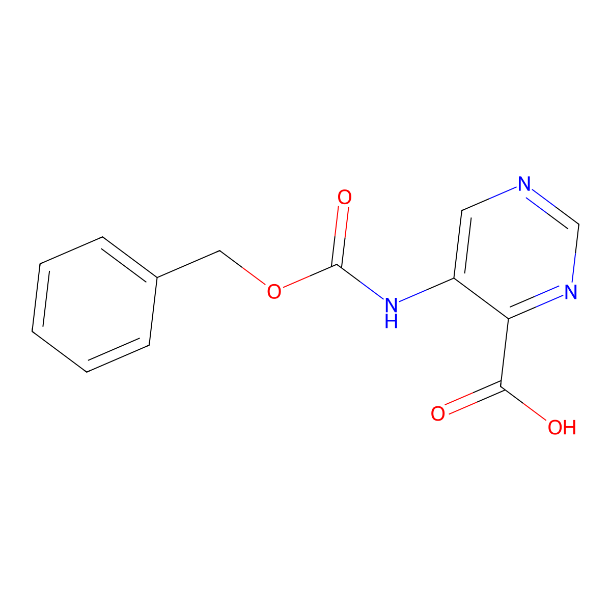 5-{[(Benzyloxy)carbonyl]amino}pyrimidine-4-carboxylic acid molecular structure, CAS 2870673-51-9