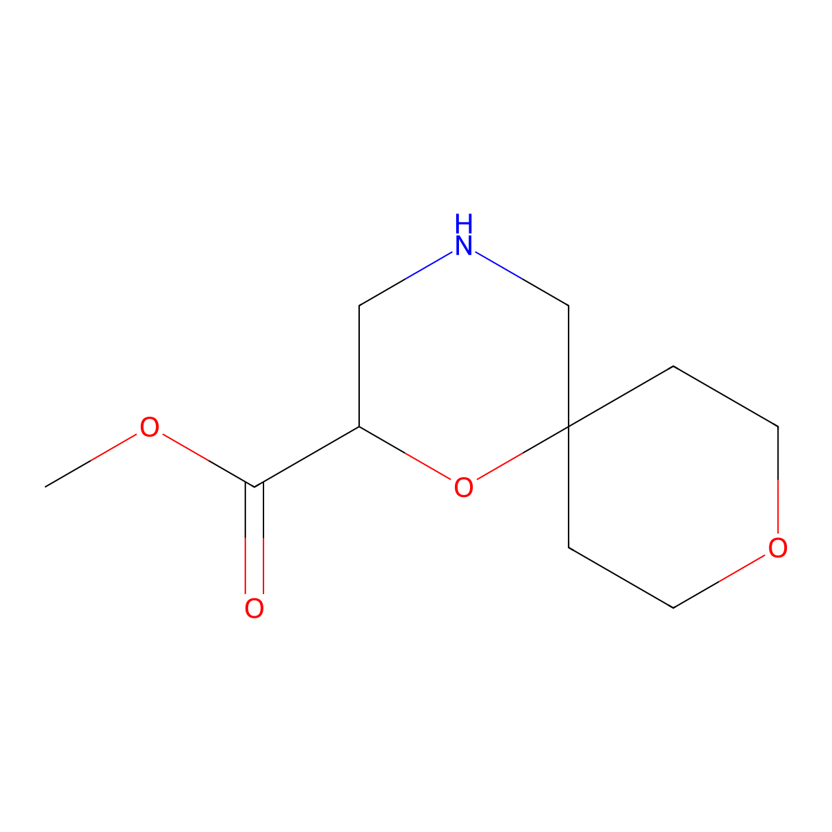 Methyl 1,9-dioxa-4-azaspiro[5.5]undecane-2-carboxylate molecular structure, CAS 2870673-55-3