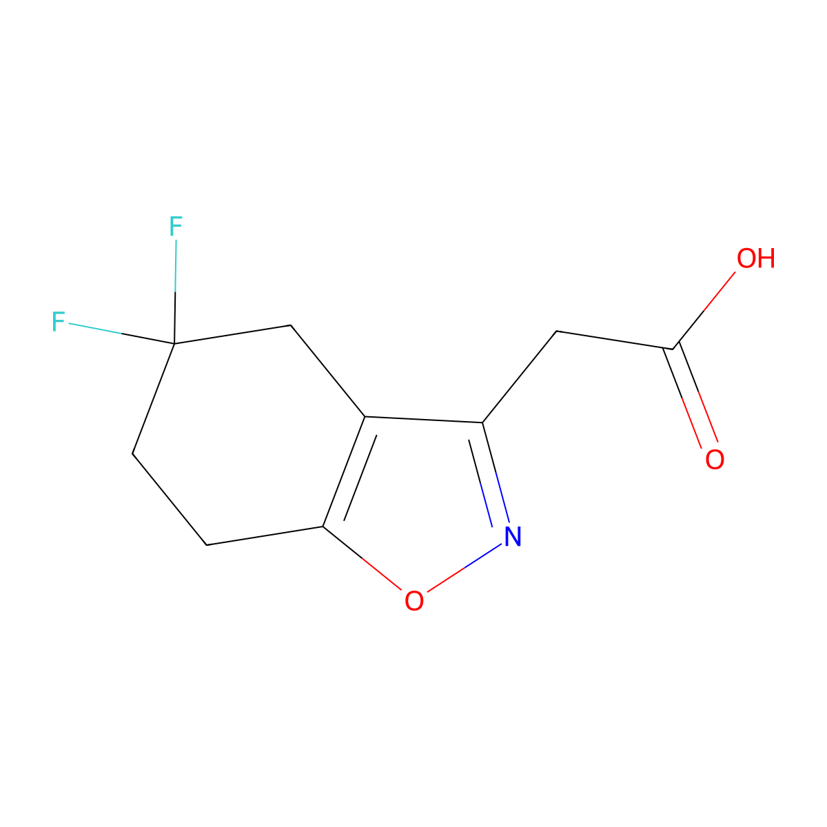 2-(5,5-Difluoro-4,5,6,7-tetrahydro-1,2-benzoxazol-3-yl)acetic acid molecular structure, CAS 2870673-59-7