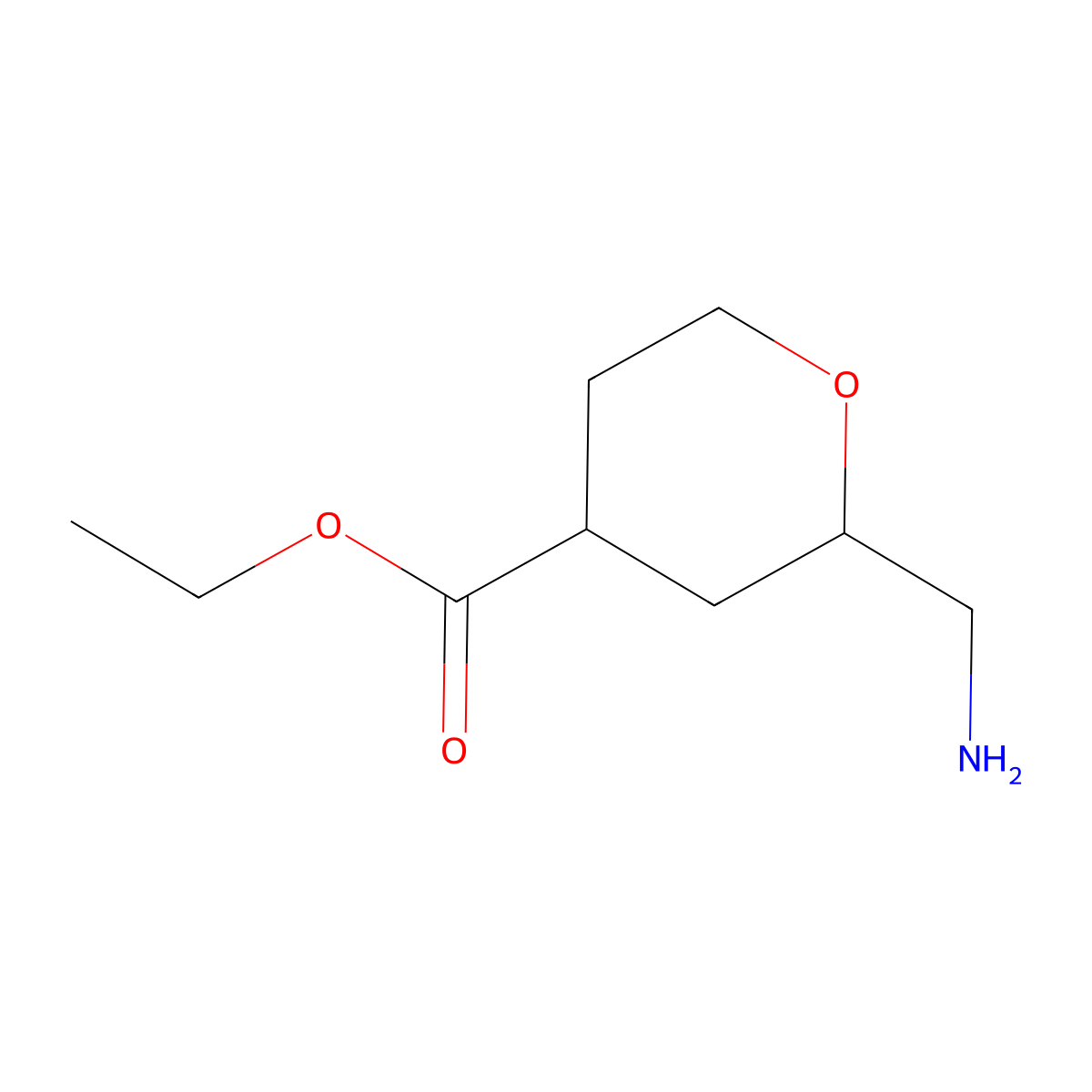 Ethyl 2-(aminomethyl)oxane-4-carboxylate molecular structure, CAS 2870673-65-5