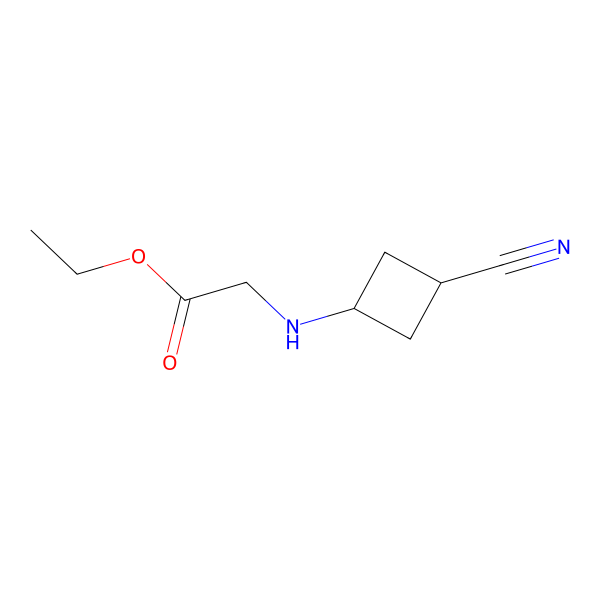 Ethyl 2-[(3-cyanocyclobutyl)amino]acetate molecular structure, CAS 2870673-66-6