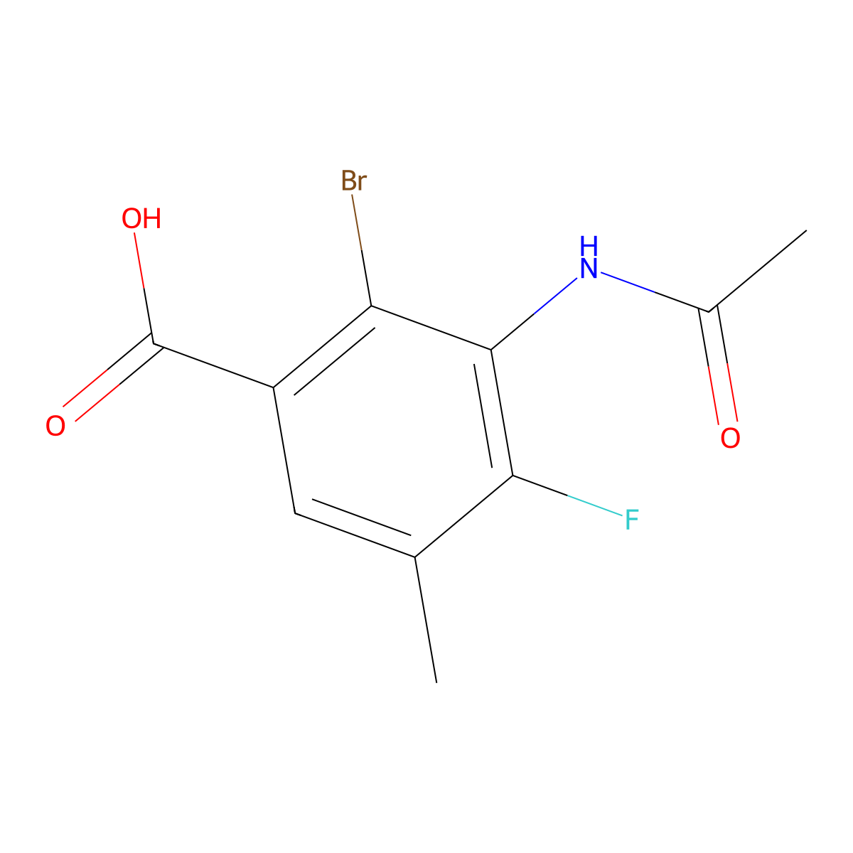 2-Bromo-3-acetamido-4-fluoro-5-methylbenzoic acid molecular structure, CAS 2870673-71-3