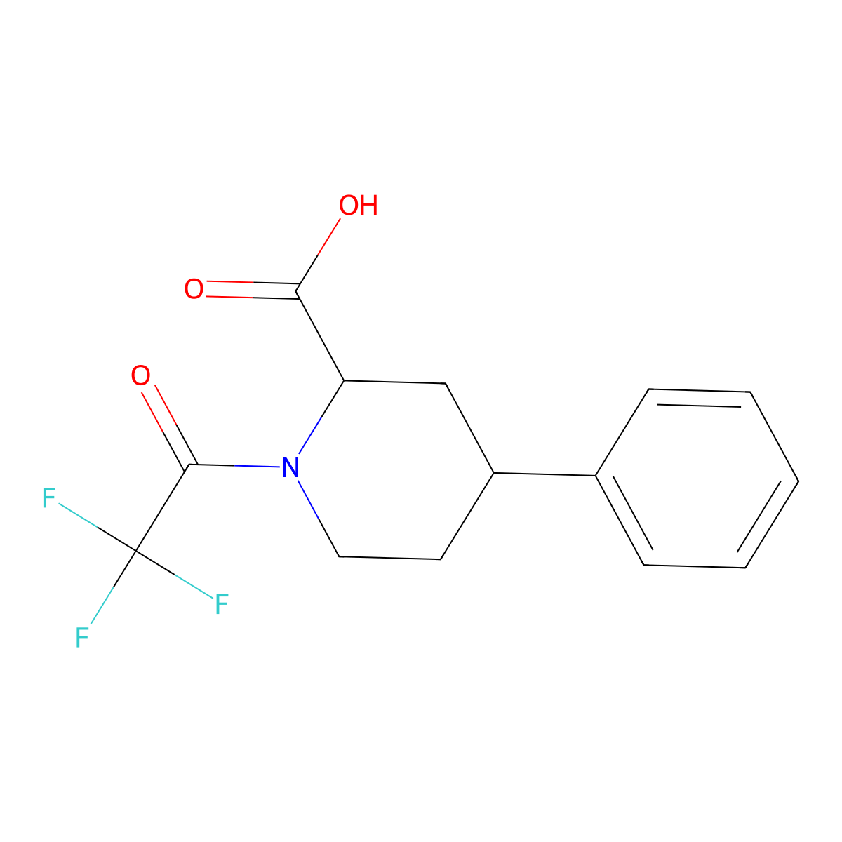 rac-(2R,4S)-4-phenyl-1-(2,2,2-trifluoroacetyl)piperidine-2-carboxylic acid molecular structure, CAS 2870673-94-0