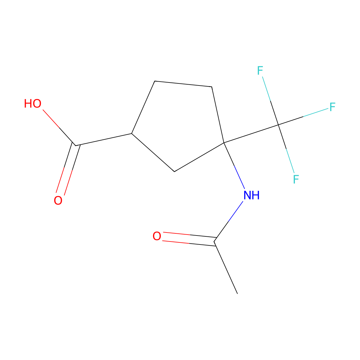 3-Acetamido-3-(trifluoromethyl)cyclopentane-1-carboxylic acid molecular structure, CAS 2870674-01-2