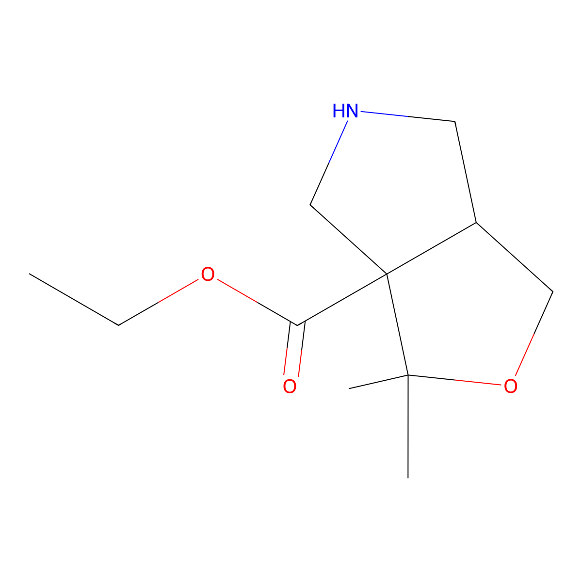 rac-ethyl (3aR,6aR)-3,3-dimethyl-hexahydro-1H-furo[3,4-c]pyrrole-3a-carboxylate molecular structure, CAS 2870674-02-3