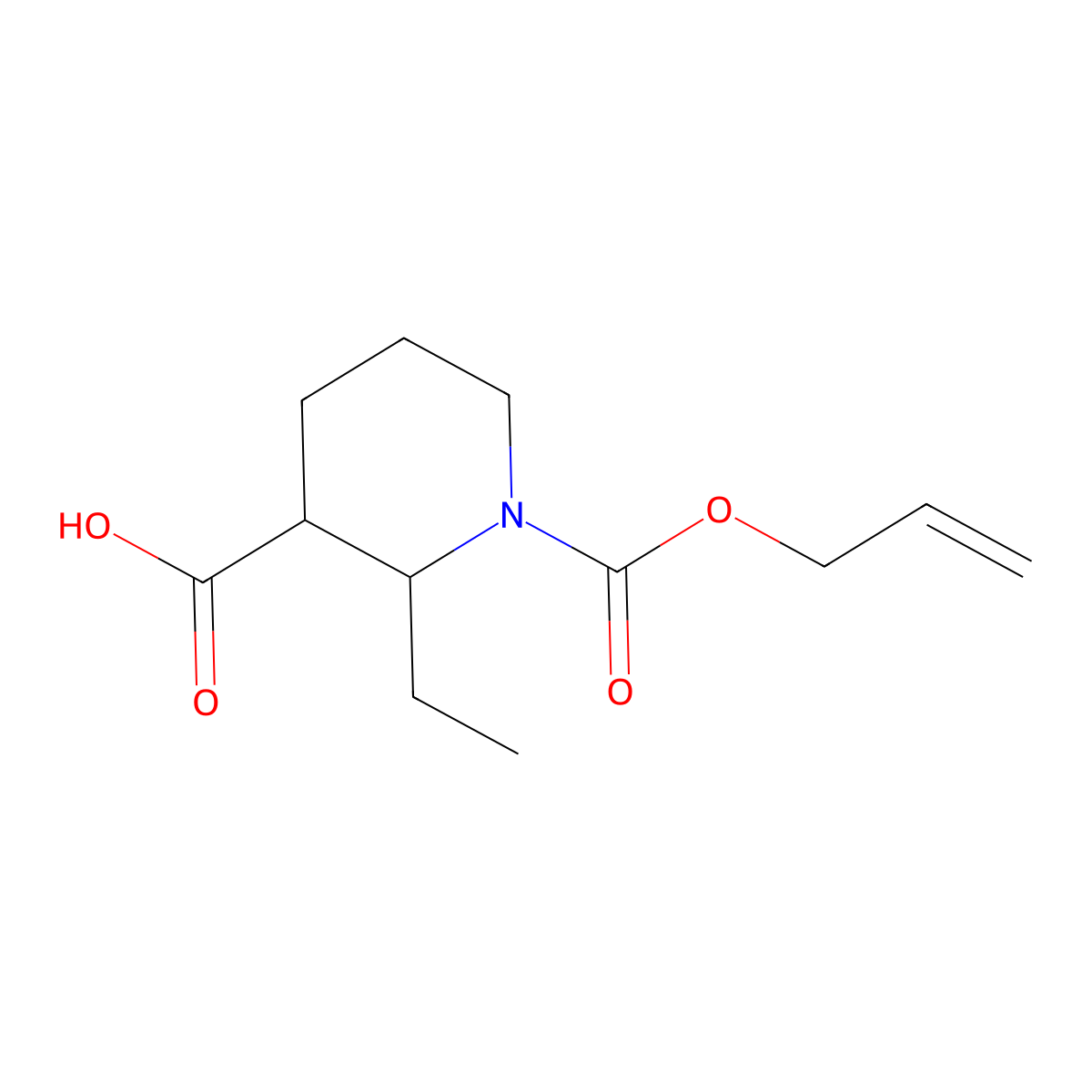 rac-(2R,3R)-2-ethyl-1-[(prop-2-en-1-yloxy)carbonyl]piperidine-3-carboxylic acid molecular structure, CAS 2870674-06-7