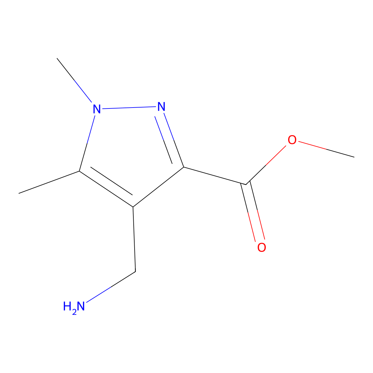 methyl 4-(aminomethyl)-1,5-dimethyl-1H-pyrazole-3-carboxylate molecular structure, CAS 2870674-11-4